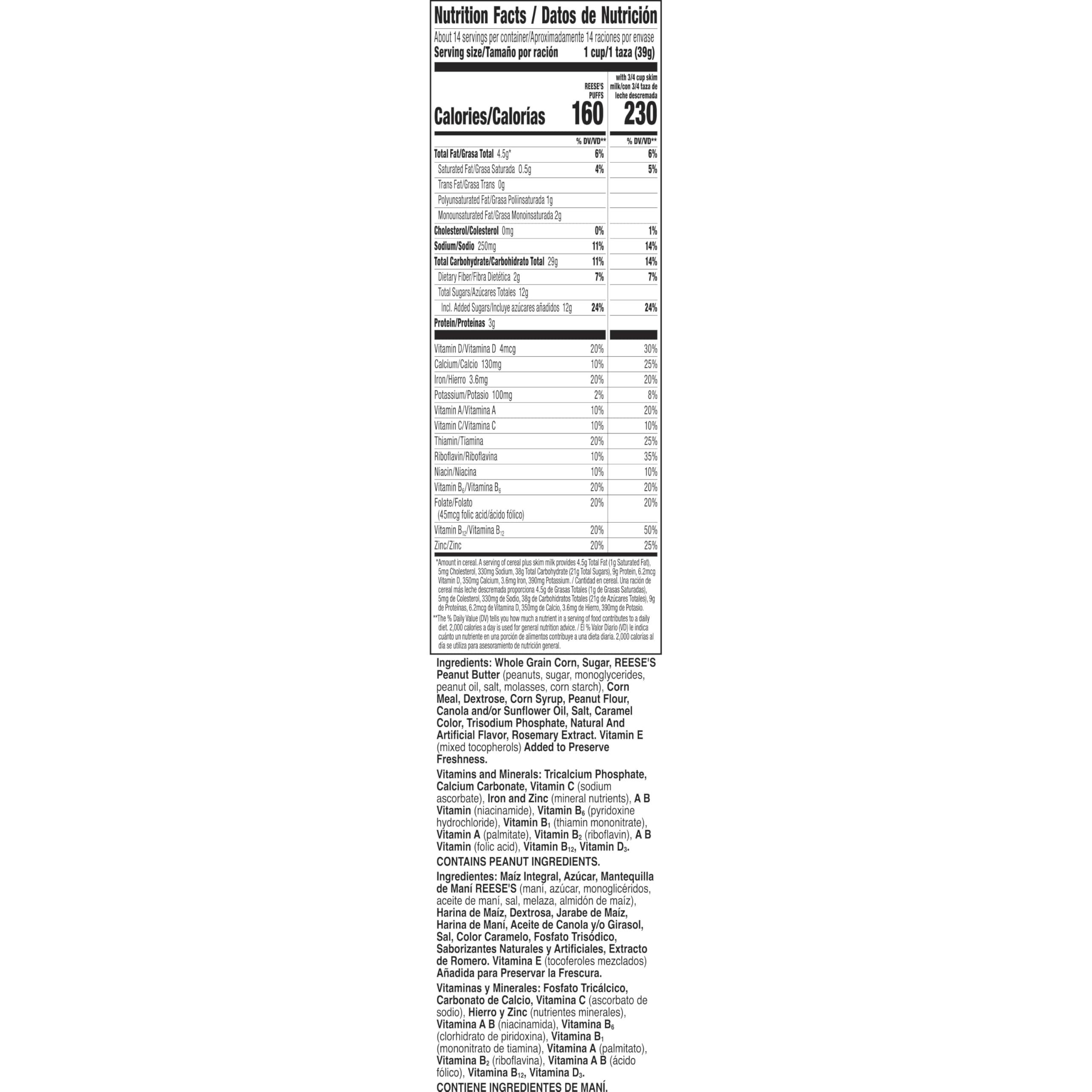 Reese\'s REESES PUFFS Peanut Butter Lovers Breakfast Cereal, Made with Whole Grain and Real REESES Peanut Butter, Family Size, 19.7 oz