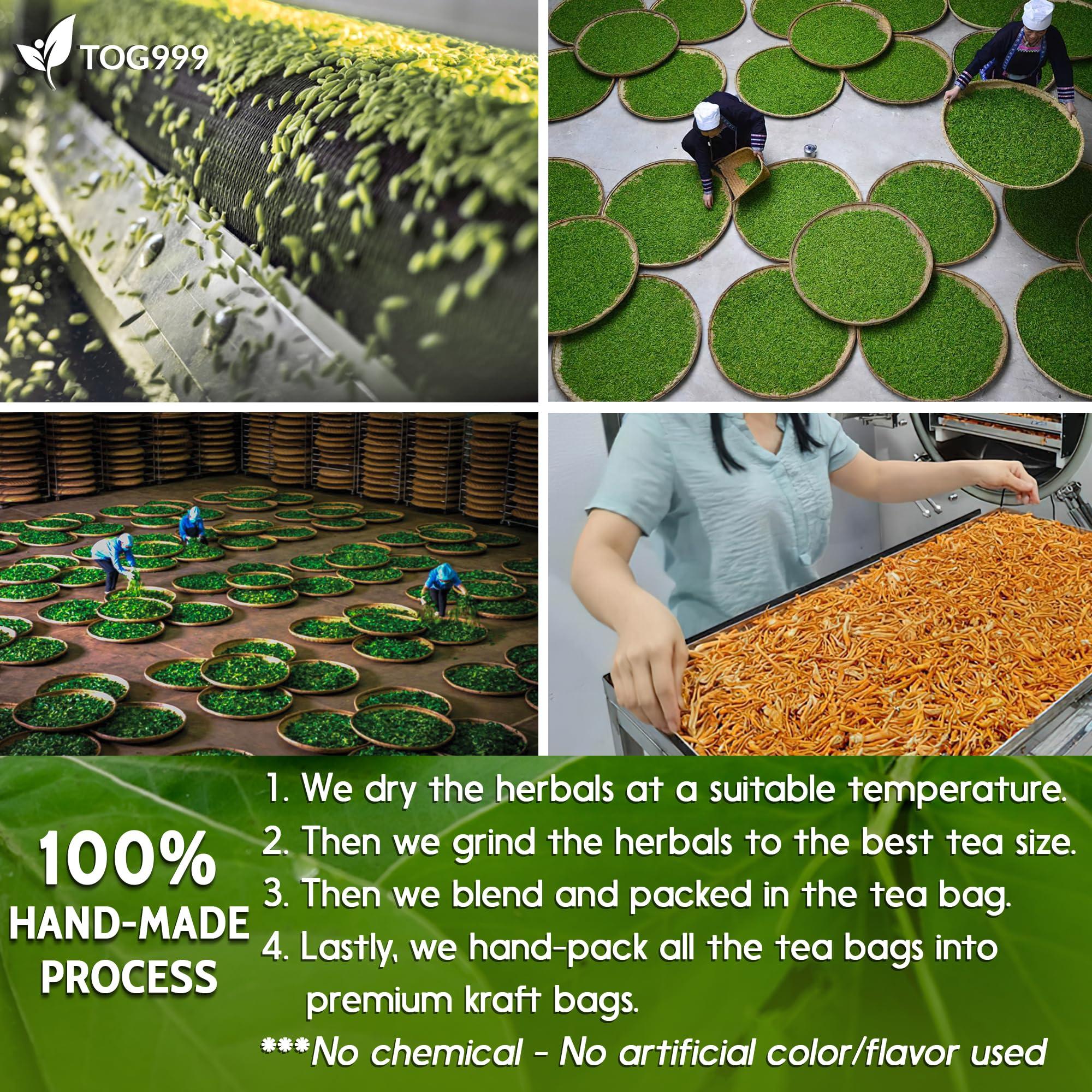 TOG999 100 Tea Bags Relieves Constipation Natural Tea, Blend of Senna Leaves - Peppermint - Licorice - Fennel, 100% Natural Ingrendients, Hand-made Herbal Tea, No Sugar, No Caffeine, No Gluten, Vegan.