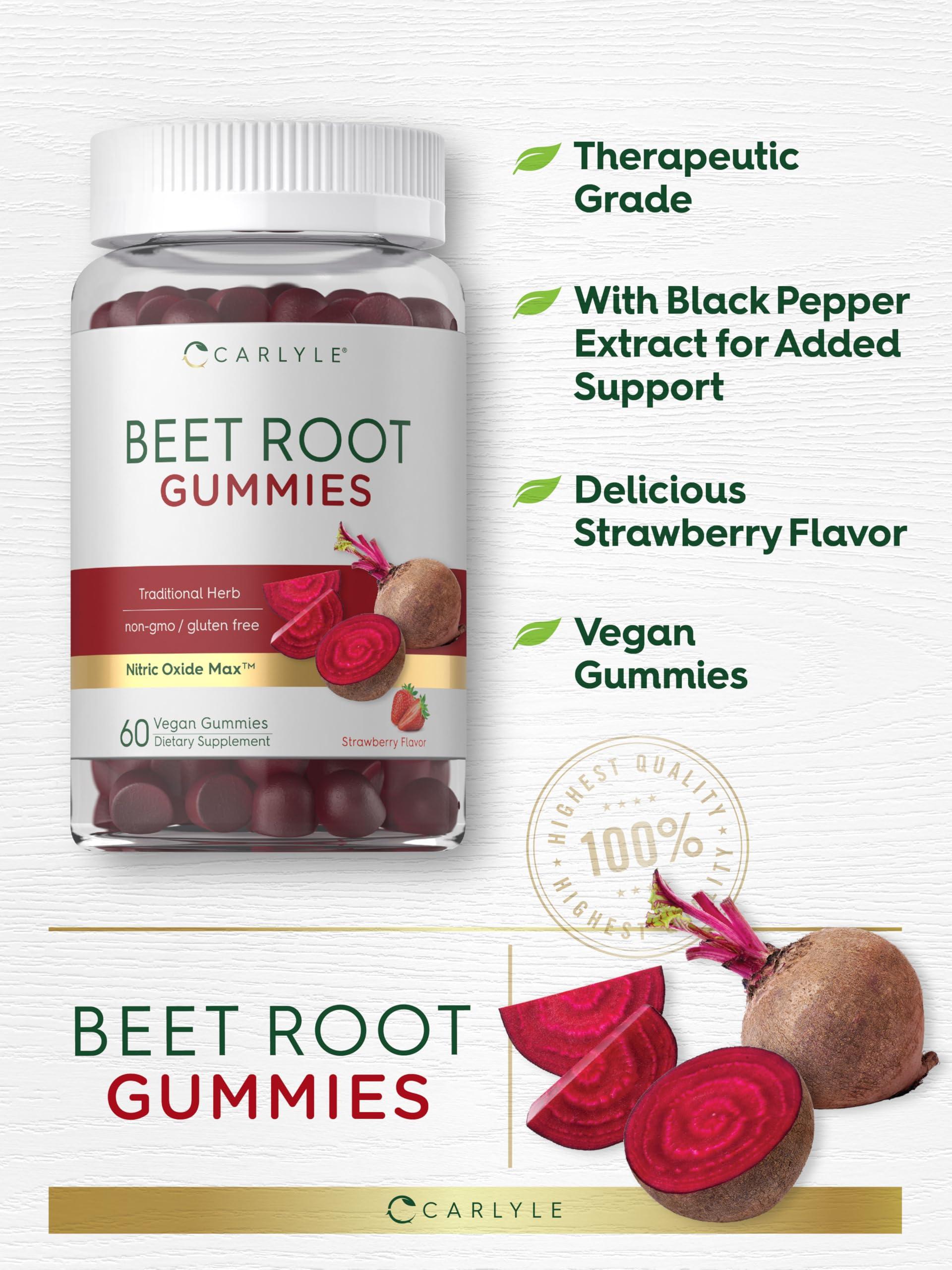 Carlyle Carlyle Beet Root Gummies | 60 Count | Vegan Strawberry Flavored Chewable Supplement | Non-GMO, Gluten Free