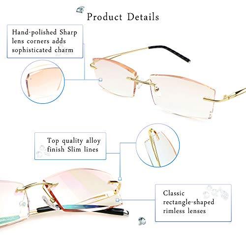 LifeArt LifeArt Blue Light Blocking Glasses, Computer Reading Glasses, Anti Blue Rays, Reduce Eyestrain, Rimless Frame Tinted Lens with diamond, Stylish for Men and Wowen (+4.00 Magnification)