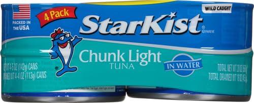 StarKist StarKist Chunk Light Tuna in Water, 5 oz (4 Pack) Canned Tuna Fish, Wild Caught, Gluten Free, Ready to Eat, Perfect for Salads, Keto Meals and Snacks, with 20g Protein & 90 Calories Per Serving