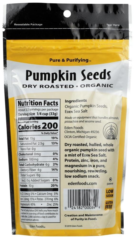 Eden Eden Organic Pumpkin Seeds, Dry Roasted, 4 oz Resealable Bags, 15 pk