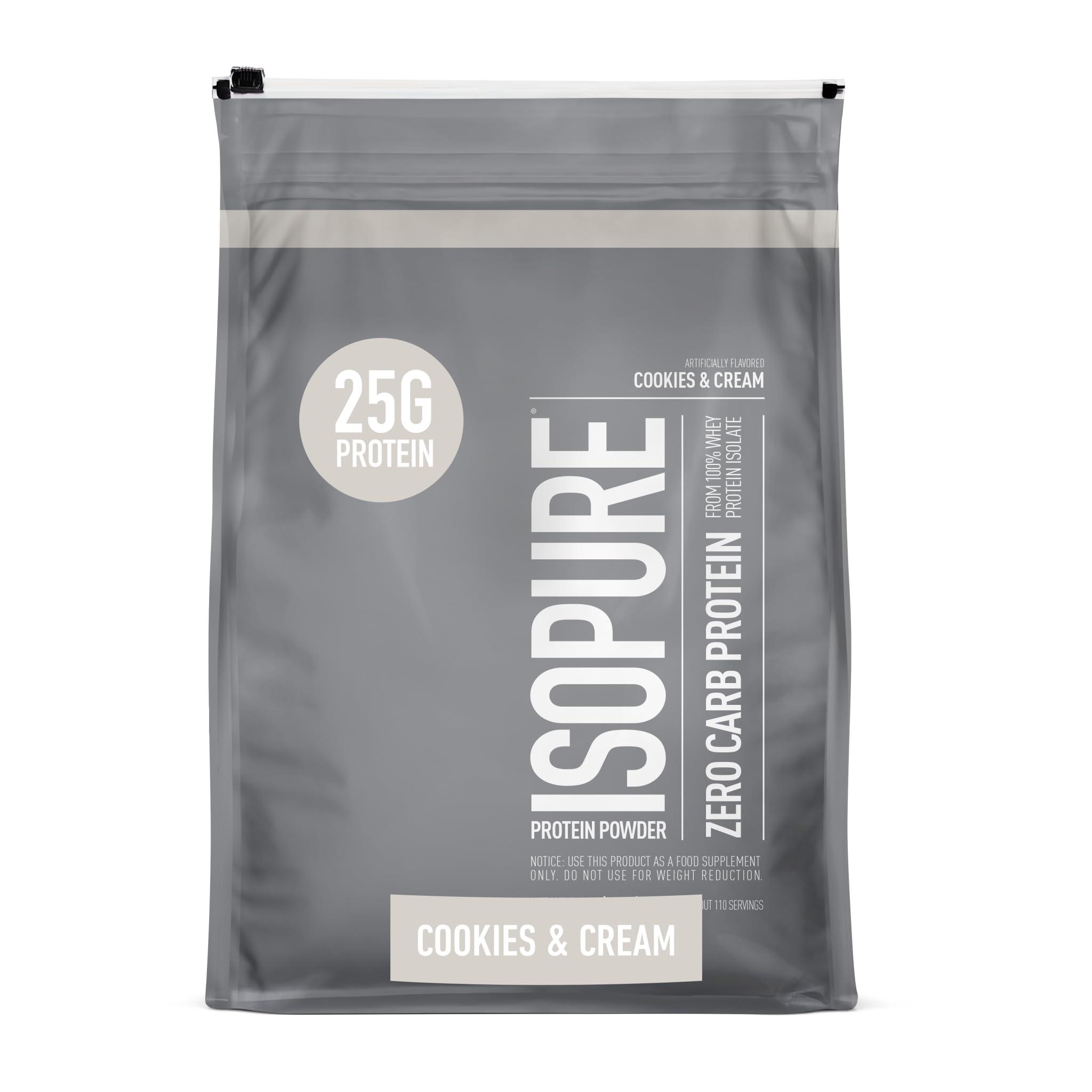 Isopure Isopure Zero Carb 100% Pure Whey Isolate Protein Powder, Lactose Free, Gluten Free, With Vitamins, Cookies & Cream, 25g Protein Per Serving, 7.5 Lbs, 110 Servings
