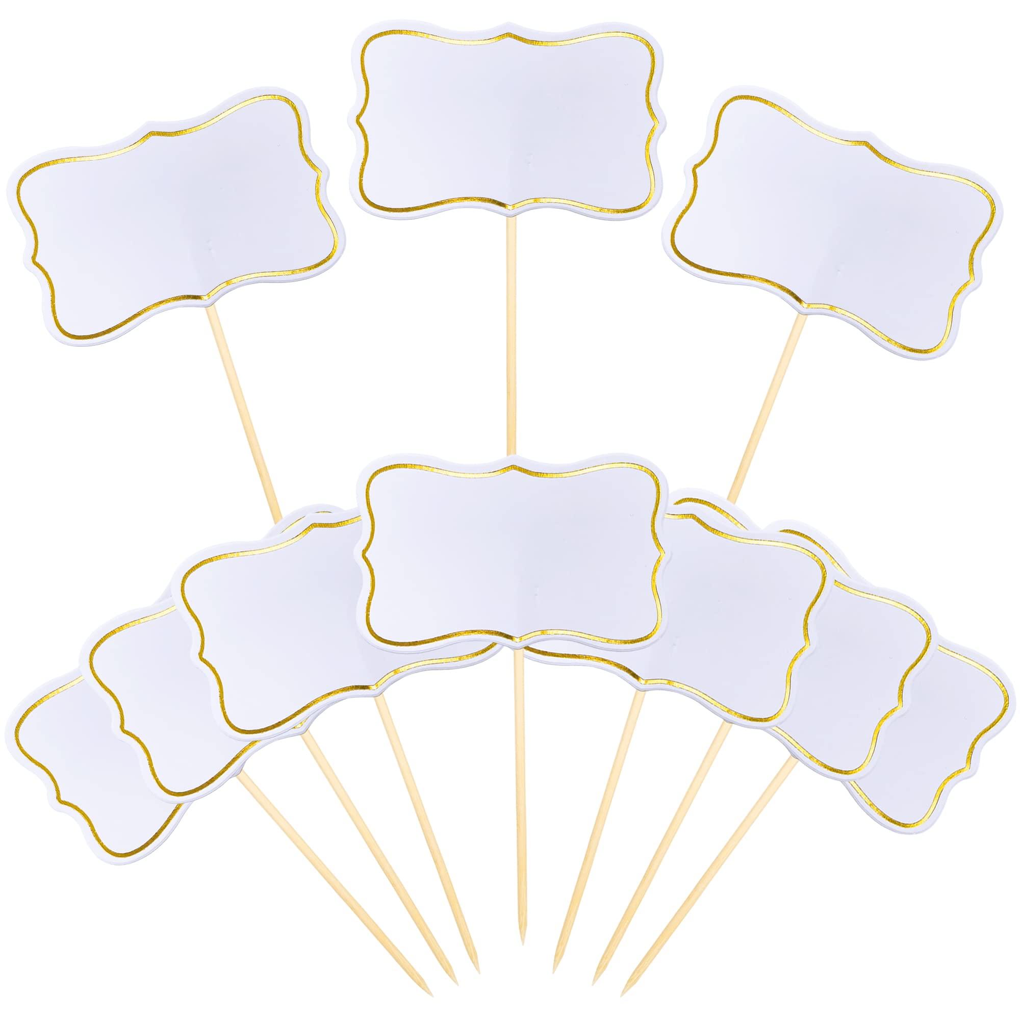 RASSLISA 56 PCS White Cheese Markers Cake Topper Toothpick Cupcake Toppers for Charcuterie Board Buffet Labels Blank Toothpick Flags Appetizer Signs Cupcake Toppers Picks for Charcuterie Board Decorations
