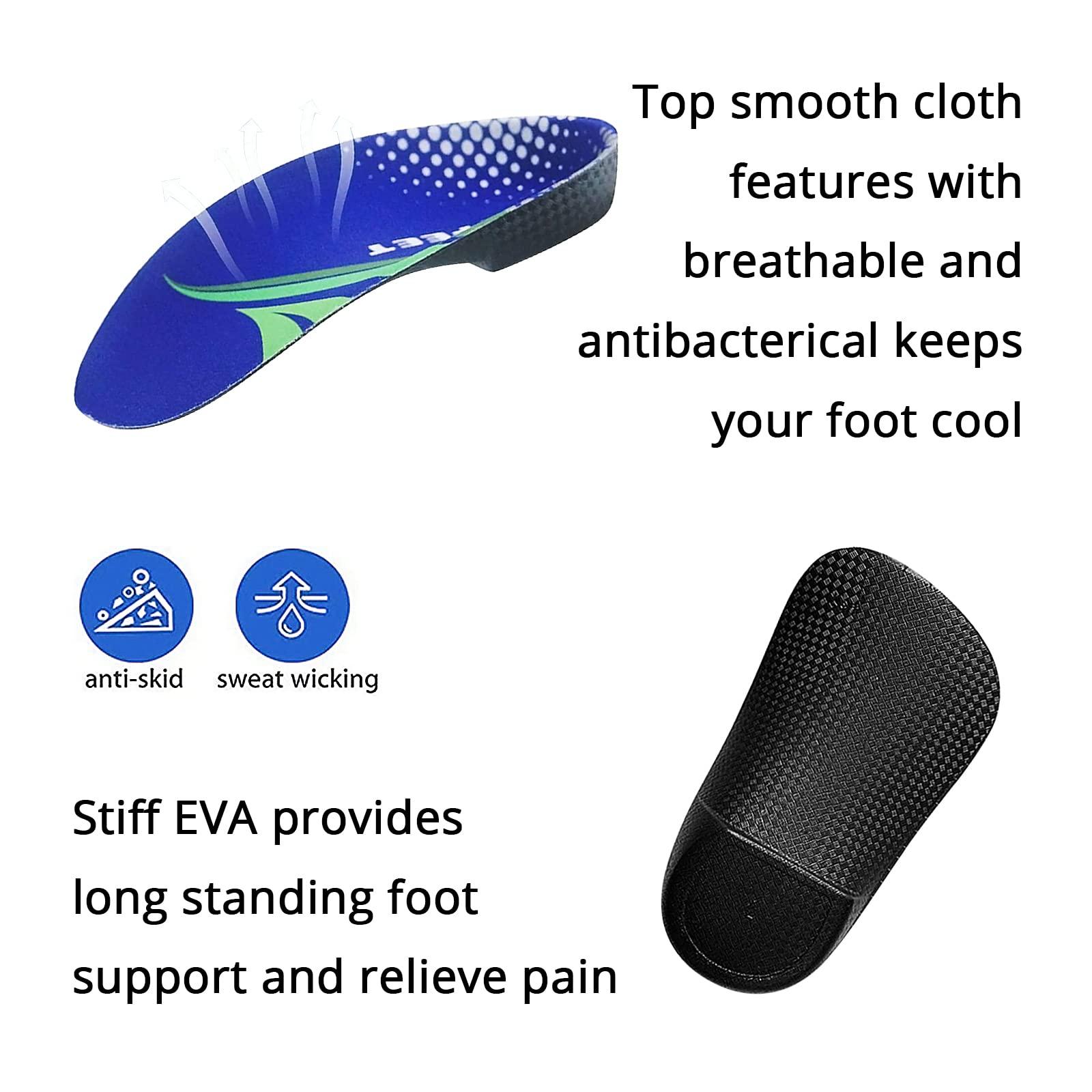 ActFun Over Pronation Insoles, 3/4 Length High Arch Support Insoles Orthotic Inserts, Plantar Fasciitis, Flat Feet, Heel Pain, Relief Shoe Inserts for Men and Women Running Sports, XL