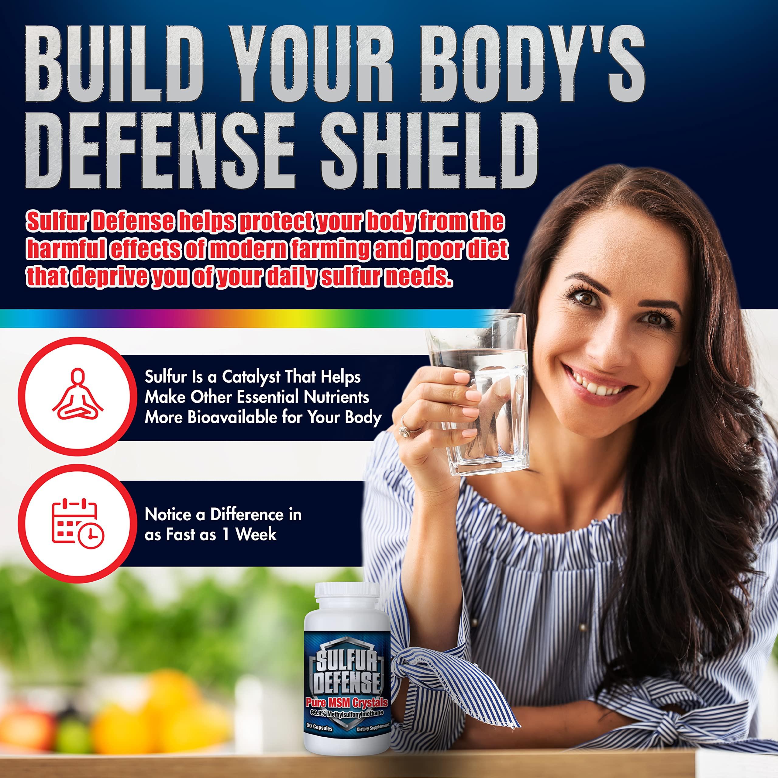 7 Lights Sulfur Defense Opti-MSM 99.9% Pure MSM Powder Capsules, Made in USA, Organic Methylsulfonylmethane, Non-GMO, Gluten-Free, Immune System Booster, Soothes Joint Pain, Younger Skin, Hair, Nails, 90 caps