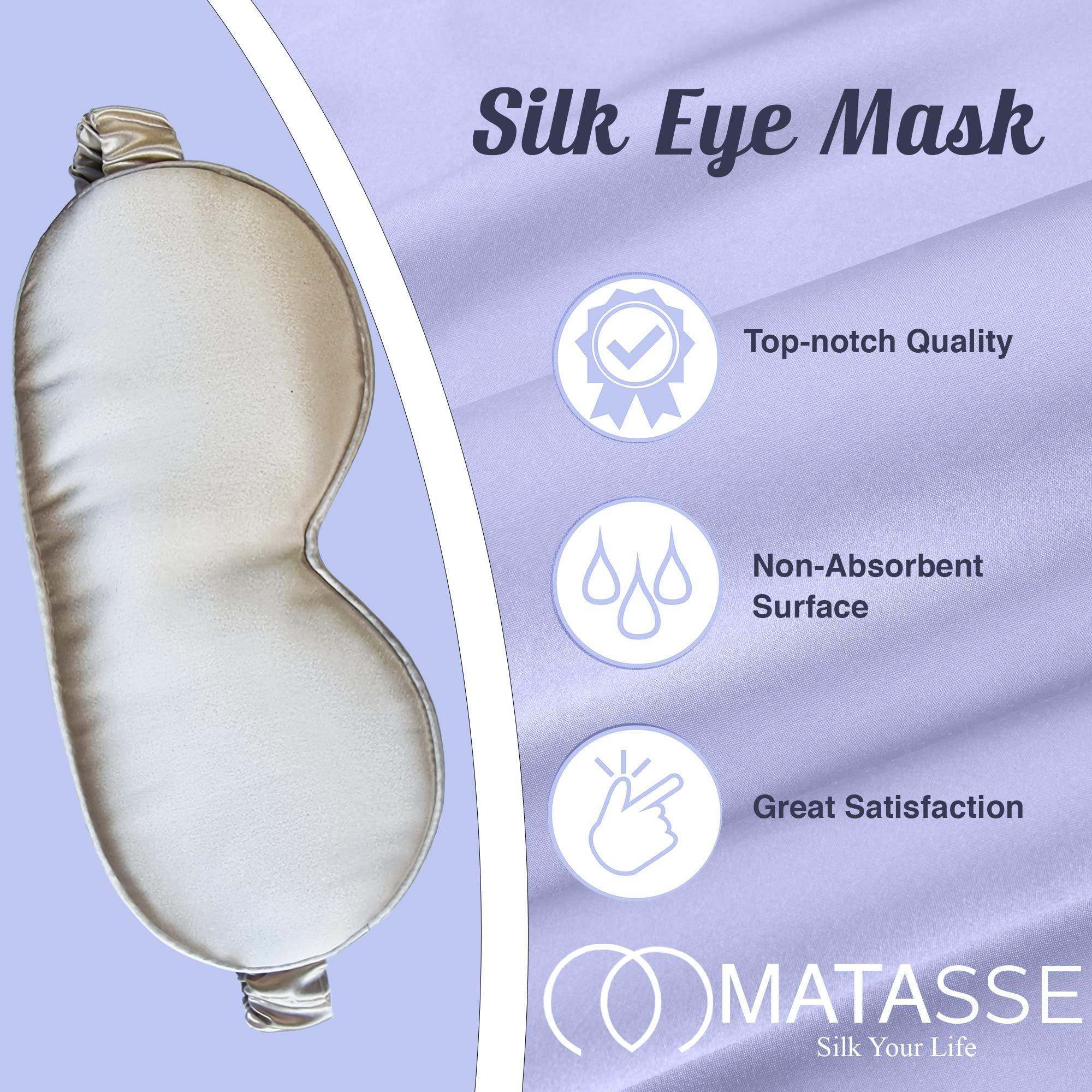 MATASSE Silk your life MATASSE Silk Eye Mask for Sleeping with Adjustable Elastic Band - 3D Contoured Eye Cover Sleep for Women, Men, No Wrinkles (Champagne & Pink)
