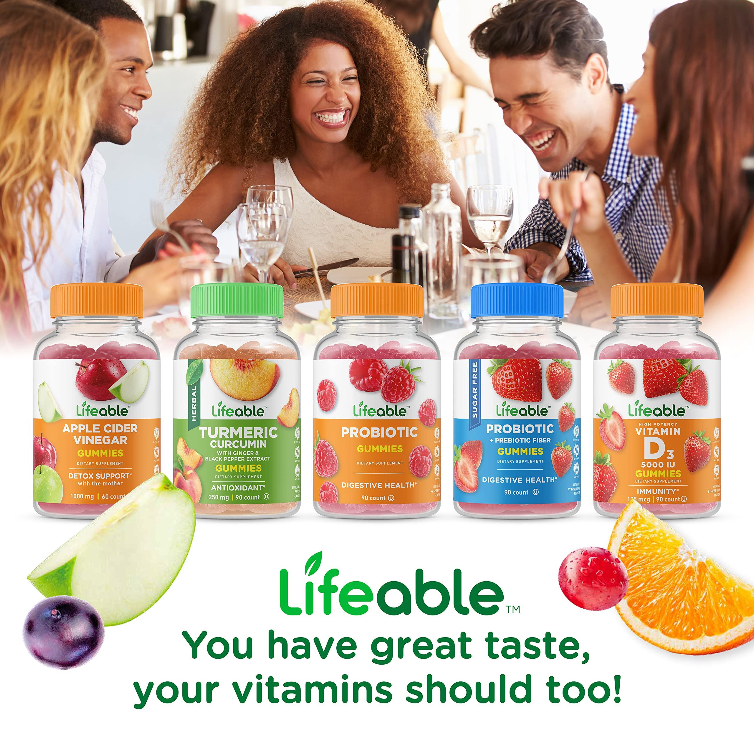 Lifeable Lifeable Sugar Free Prebiotic Fiber + Vitamin D 5000 IU, Gummies Bundle - Great Tasting, Vitamin Supplement, Gluten Free, GMO Free, Chewable Gummy