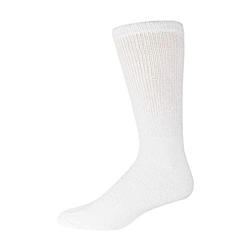 Brooklyn Socks 3 Pairs of Cotton Diabetic Neuropathy Crew Socks (9-11, Fits Men's Shoe Size 7-9.5, White)