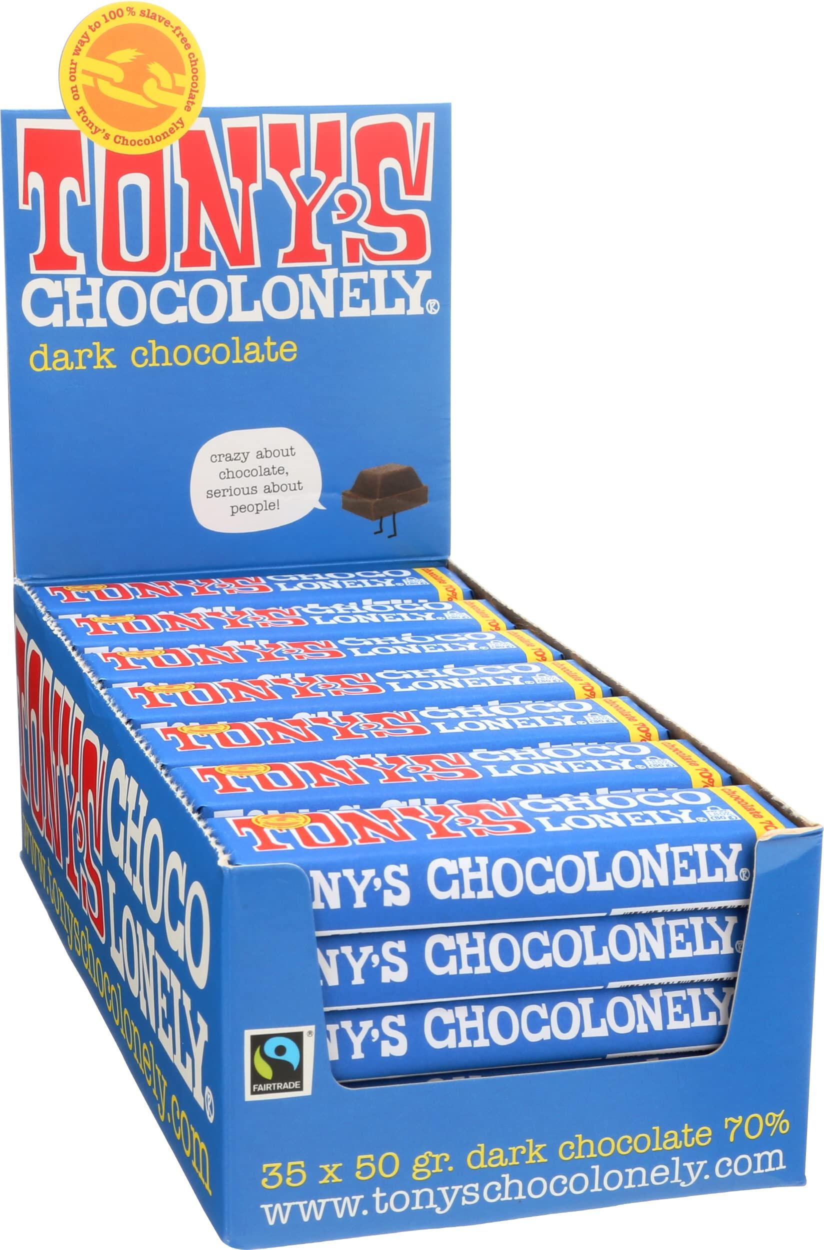Tonys Chocolonely Tony\'s Chocolonely Dark Chocolate Bar, 70% Cocoa, 1.8 Ounces (Pack Of 35)