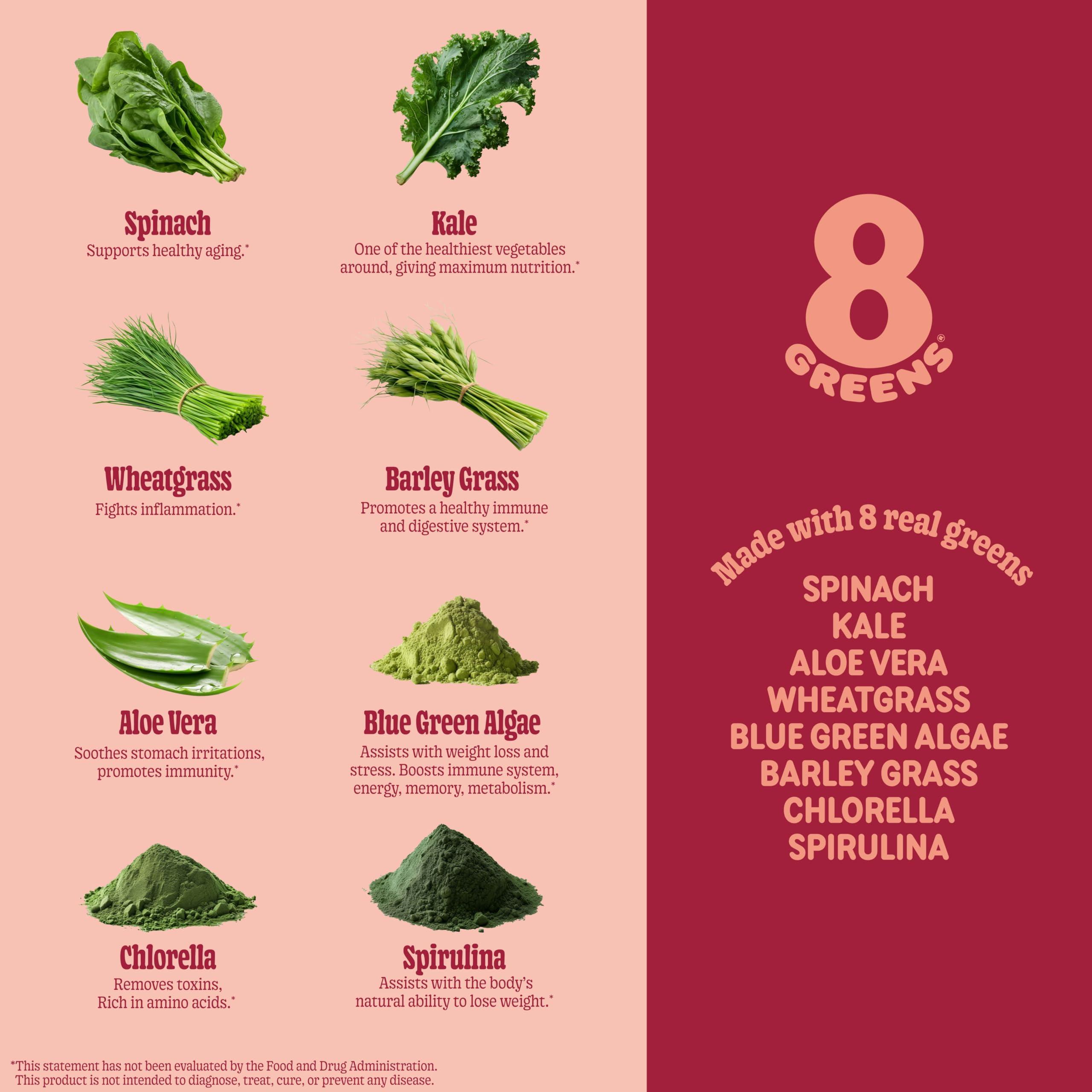 8Greens 8Greens Supergreens Tablets | Super Greens Powder Superfood Tablet, Metabolism Immunity & Focus, Daily Greens Effervescent Tablets, Organic: Aloe Vera, Spirulina, Chlorella, Energy, 10 Servings