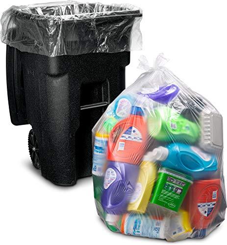 Tasker 95-96 Gallon Trash Bags, (Value Pack 50 Bags w/Ties) Extra Large Heavy Duty Clear Plastic Recycling Trash Bags, 90 Gallon, 95 Gallon, 96 Gallon, 100 Gallon (Clear)