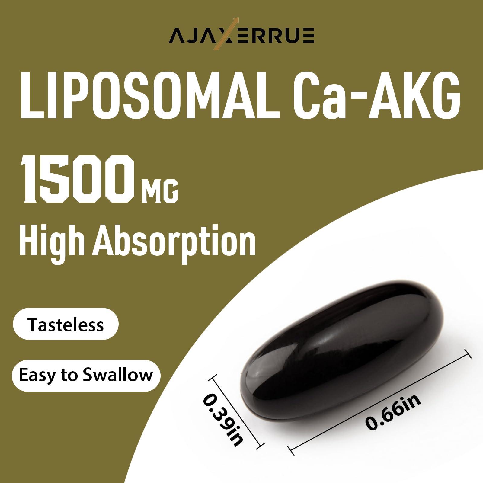 AJAXERRUE Liposomal Calcium AKG Supplement 1500 MG (Alpha-Ketoglutaric Acid), High Absorption, More Effective Than AAKG, Ca AKG for Longevity, Age Defense, Cellular Energy, Metabolic Function, 60 Softgels