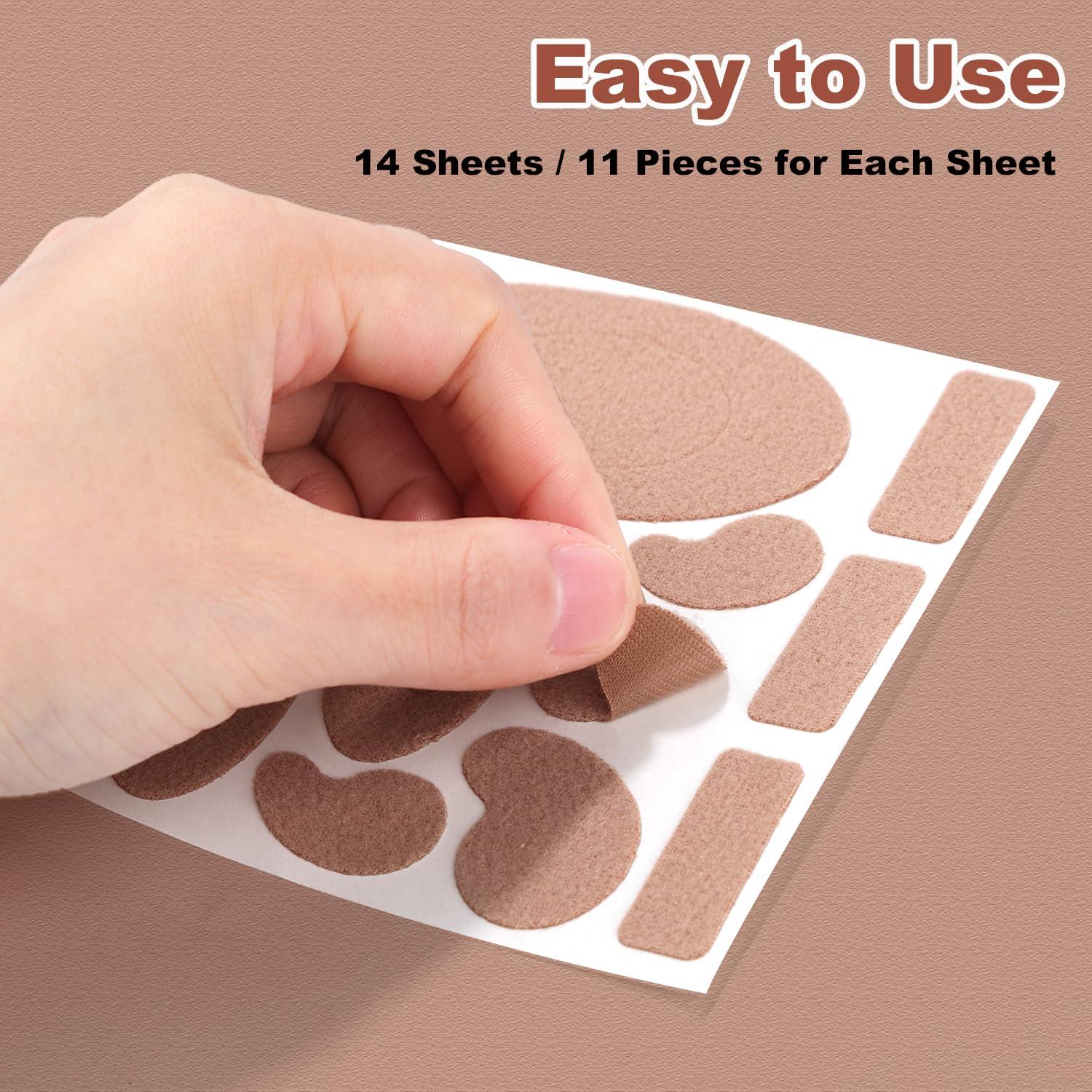 PEUTIER 14 Sheets Moleskin Adhesive Pads, Multi-Shapes Moleskin Tape, Moleskin Strips Prevention Pads Anti-Wear Mole Skin Patch for Feet Heels (Nude Color)