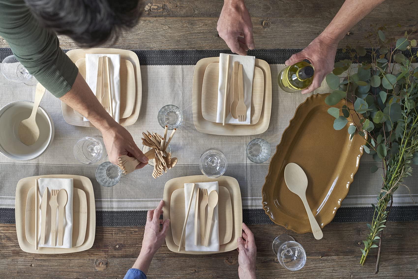 bambu Bambu Pack of 8 - 11 Inch Disposable Bamboo Plates Square, Biodegradable Eco Friendly Products, Bamboo Disposable Plates for Events, Compostable Plate