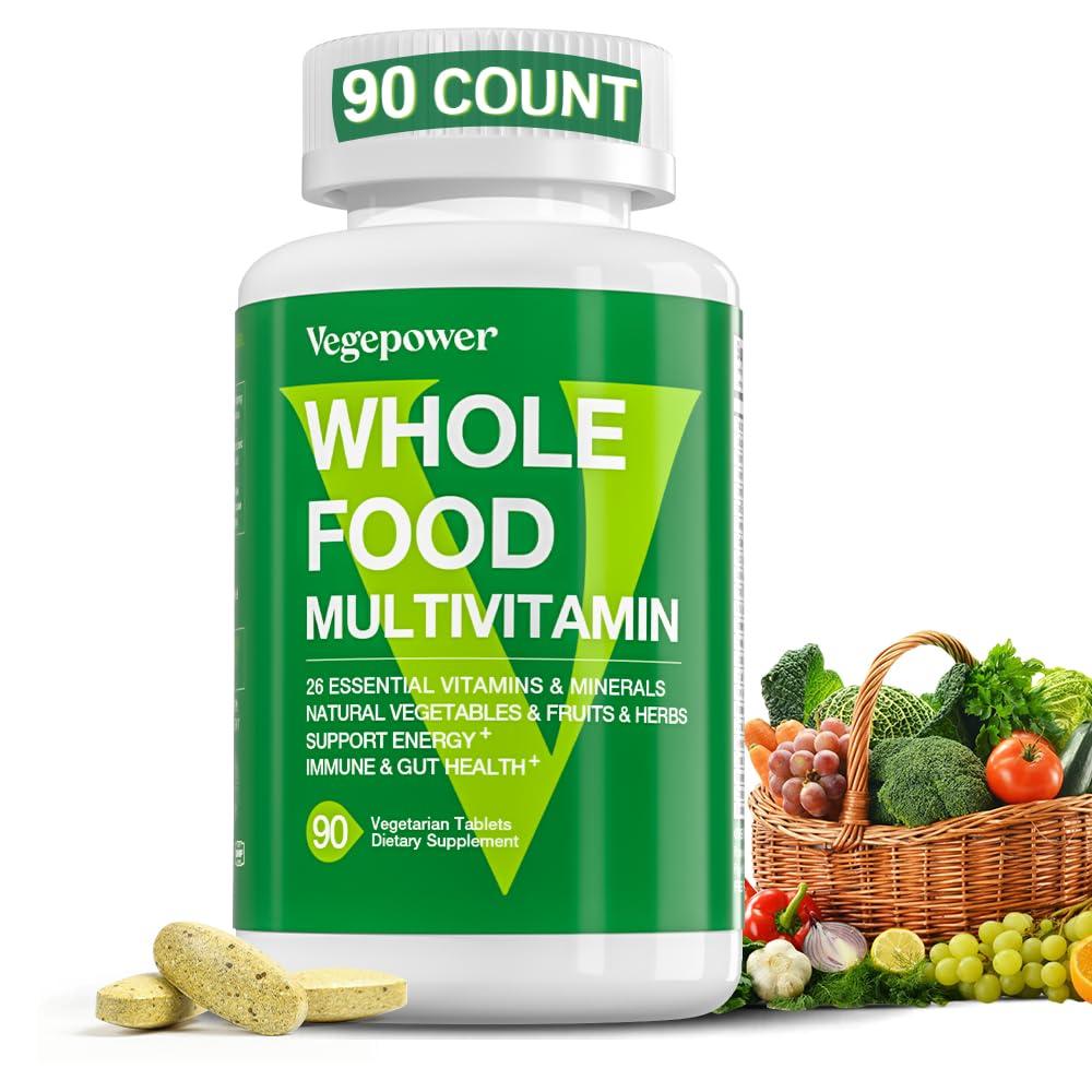VEGEPOWER Whole Food Multivitamin for Men Women - with 65+ Vitamins, Minerals, Organic Nature Powder & Extracts - Whole Food Supplement for Energy, GUT, immune Health - All Natural, Non-GMO 90 Vegan tablets