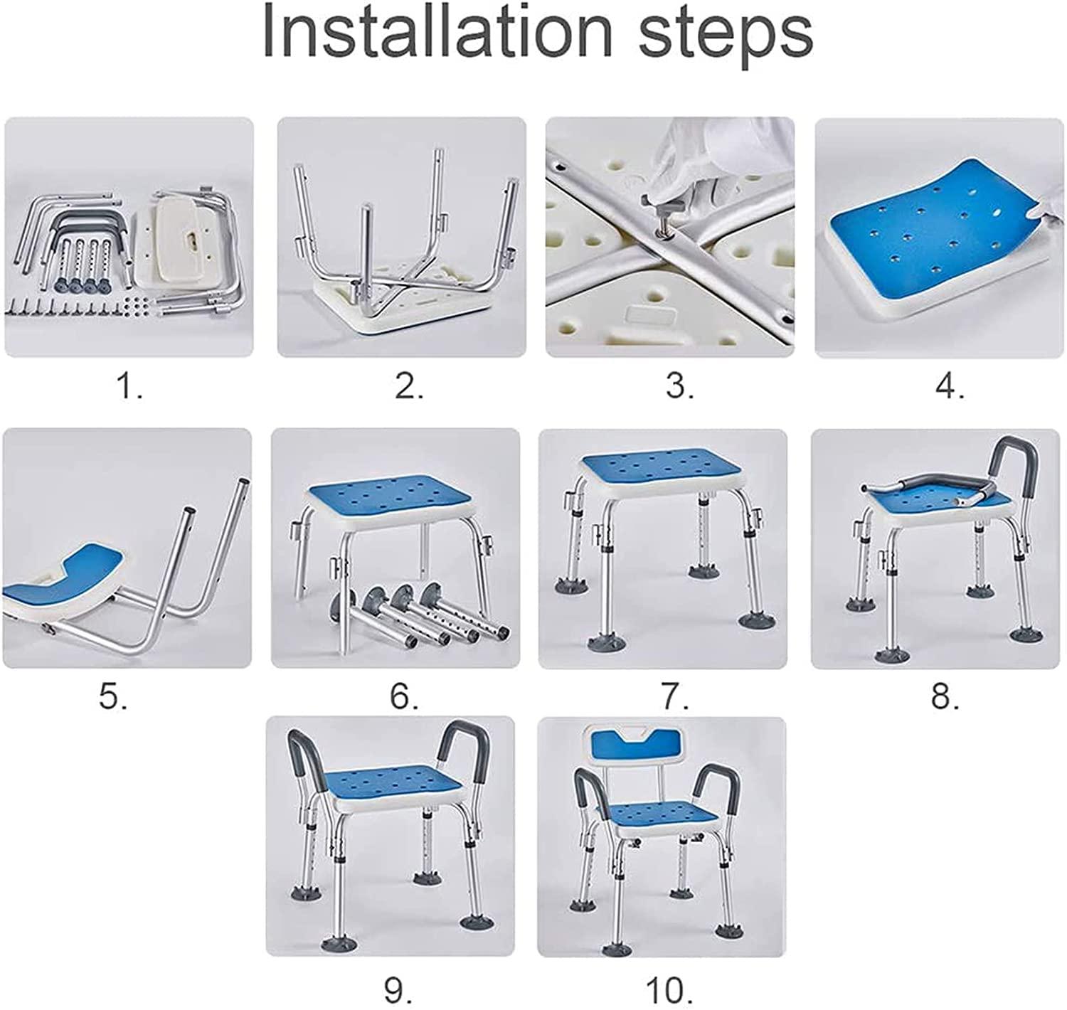 DIANYADIANPU Shower Chair for Inside Shower Elderly Shower Seats Height-Adjustable Shower Chair Benches with Back and Arms, for Elderly Heavy Duty Shower Stool, Adult Disabled Shower Aids (Color : White)