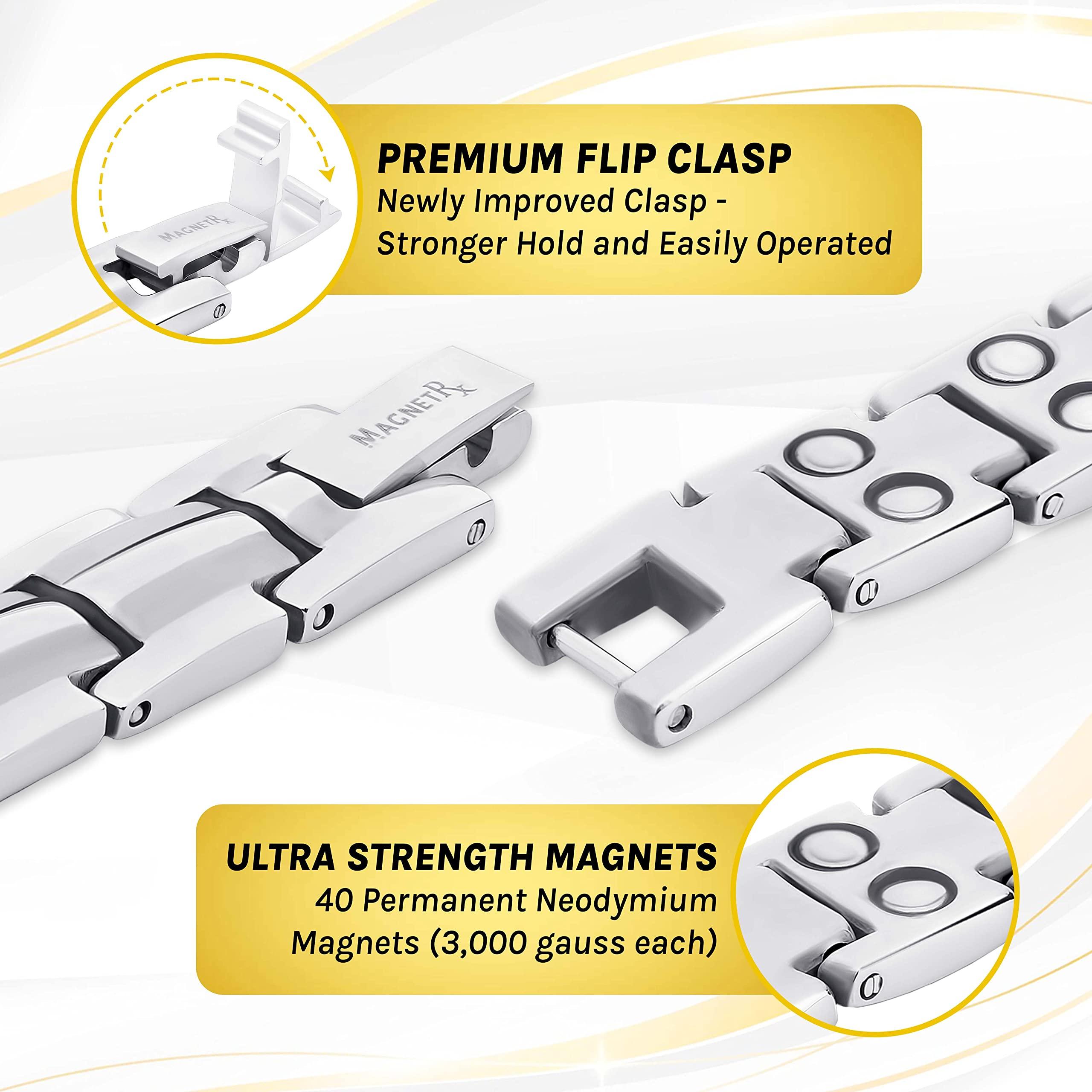 MagnetRX MagnetRX® Women's Ultra Strength Magnetic Bracelet - Effective Titanium Magnetic Bracelets for Women - Adjustable Bracelet Length with Sizing Tool for Perfect Fit (Silver)