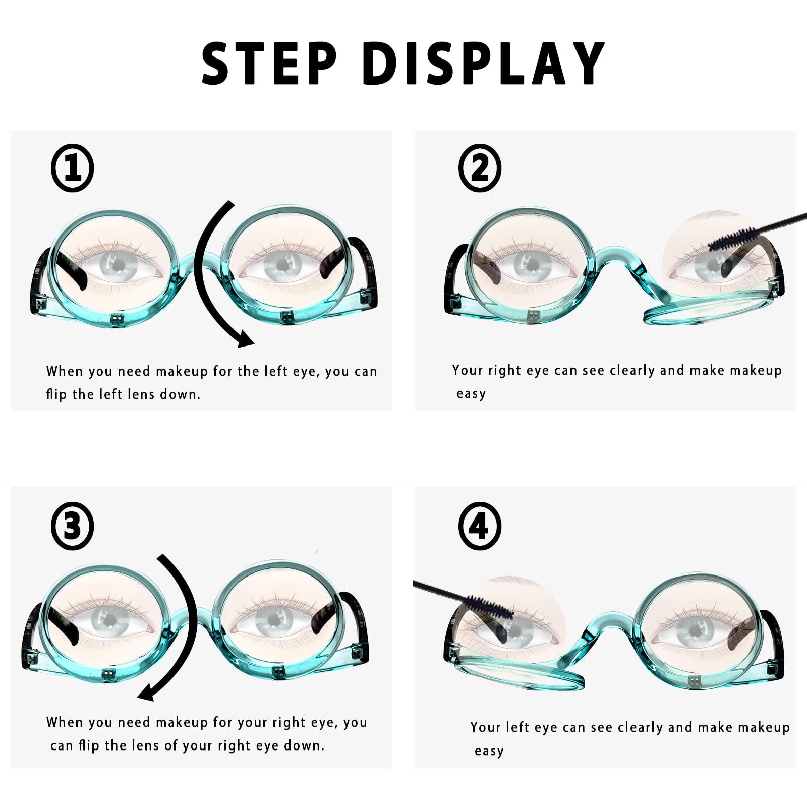 MMOWW MMOWW 2 Pairs Makeup Readers Flip-top Rotating Fashion Reading Glasses for Women Dual Lens Black+Blue,2.0