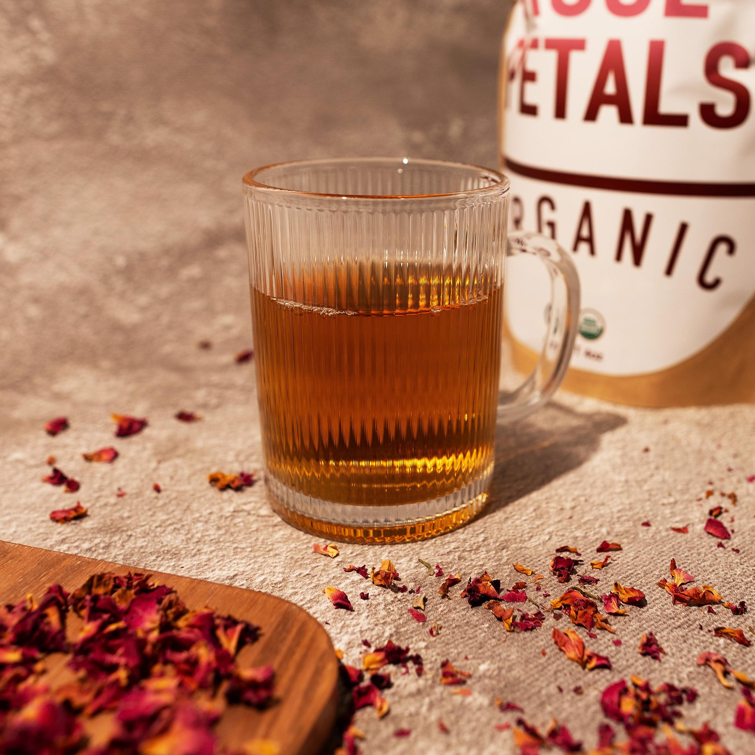 20 Leaves Dried Rose Petals - 100% Certified Organic - Herbs - Red Rose Petals for Loose Leaf Tea, Cocktails and Cakes - 4oz Resealable Bag - 1 Pack