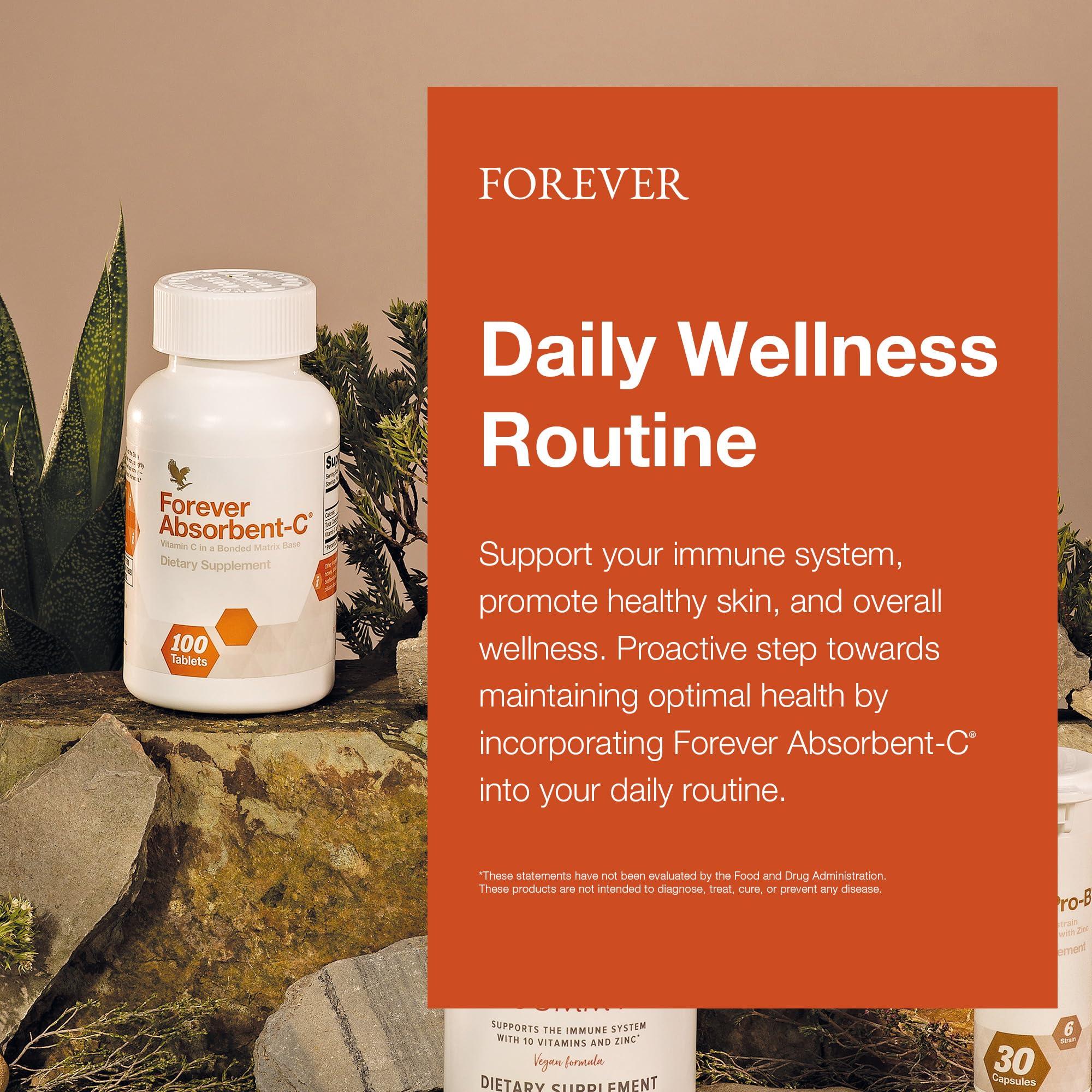 Forever Living Products Forever Living - Absorbent-C - Orange and Honey Flavor with Oat Bran - Vitamin C Supplement for Immune Support and Skin Health - 100 Chewable Tablets