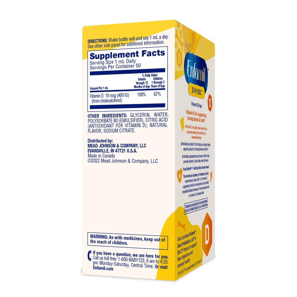 Enfamil Prenatals & Baby Vitamins Enfamil Baby Vitamin D-Vi-Sol Liquid Vitamin D Drops, Supports Strong Teeth & Bone Development, 50mL Bottle (Pack of 2)