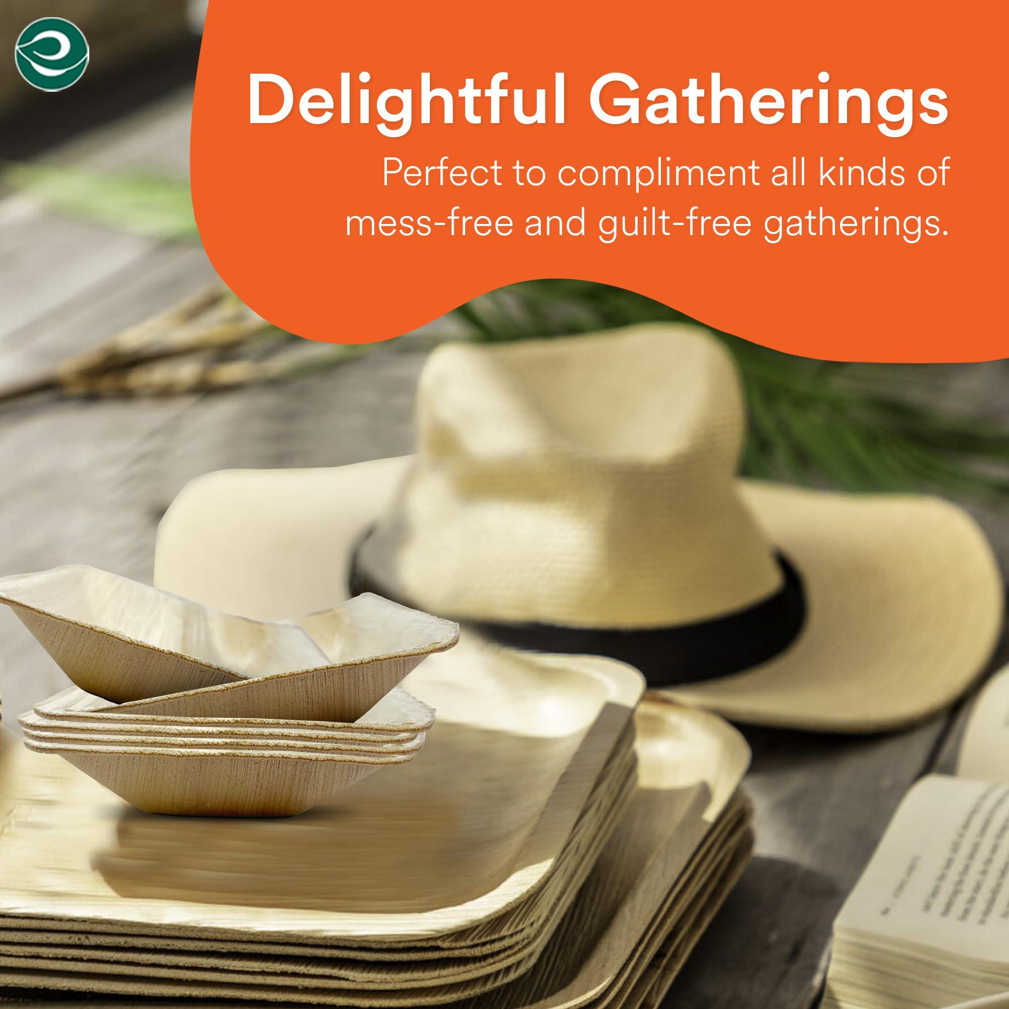 ECO SOUL ECO SOUL 100% Compostable Mini Palm Leaf Bowls 4 Inch 5 Oz Disposable Square Bamboo Bowls [50-Pack] Dessert Bowls Bamboo Style I Heavy Duty Eco-Friendly Sturdy Palm Bowl I Biodegradable Eco Bowls