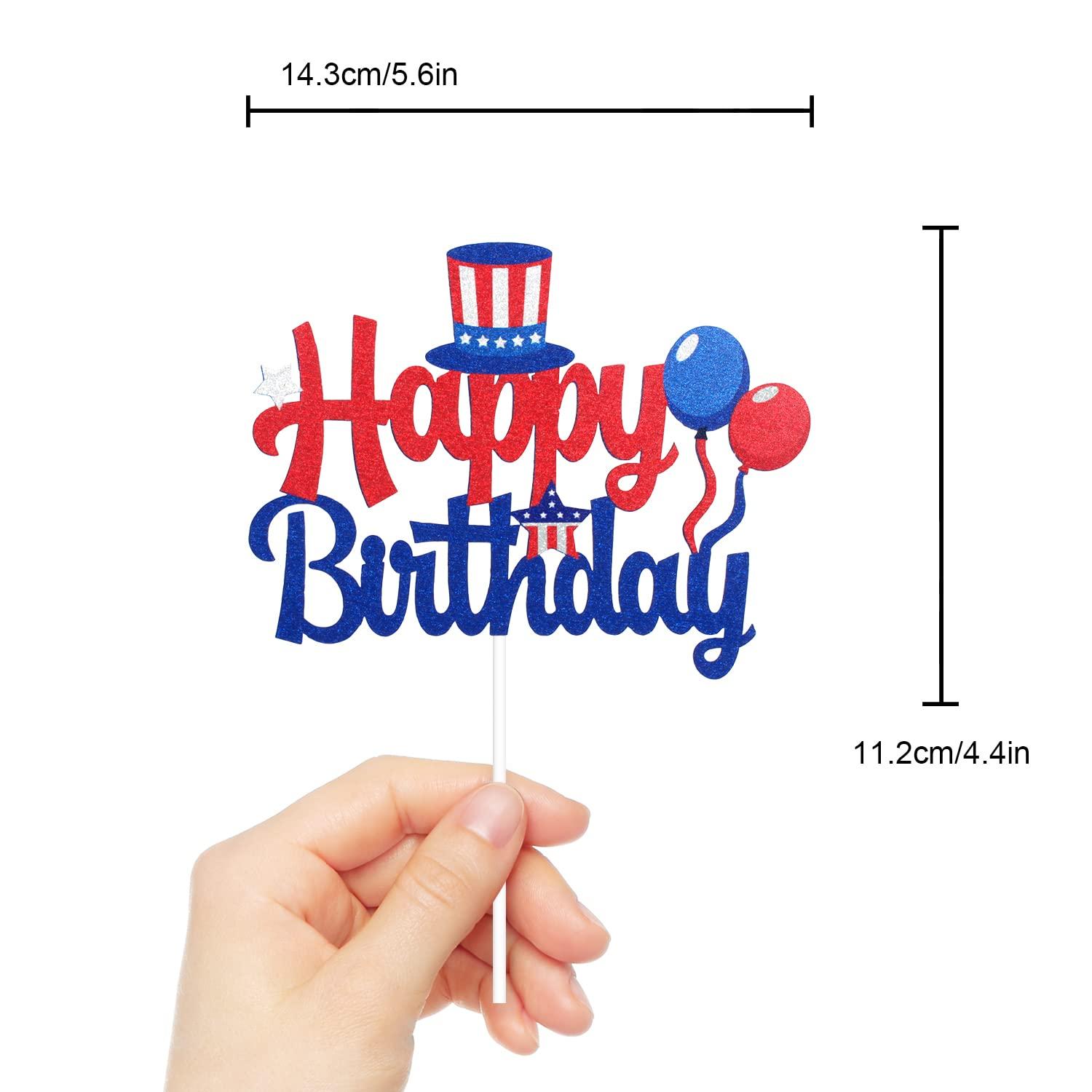 Caiwowo 4th of July Happy Birthday Cake Topper - Happy Independence Day Party Cake Topper Decorations - Memorial Day Party Supplies