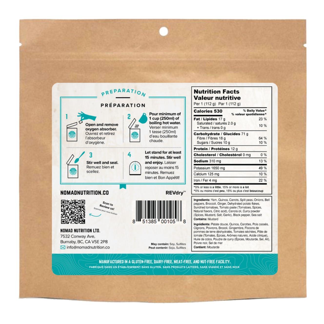 NOMAD NUTRITION Nomad Nutrition Caribbean Curry | Instant Freeze Dried Backpacking & Camping Food | Plant-Based, Non-GMO Hiking Meals with High-Energy, Vegan, Gluten-Free | 112g - 1 Pack
