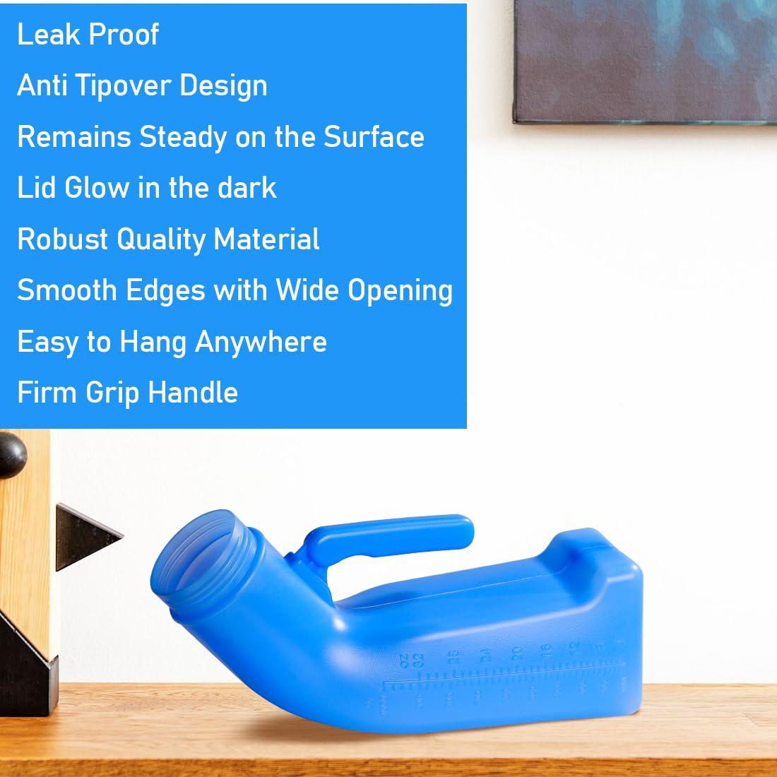 LAOJU Male Urinals Urine Bottle for Men Portable Travel Pee Bottles Spill Proof Urinary Chamber with Screw-on-Lid Plastic Bedside Urinals for Men, 1L