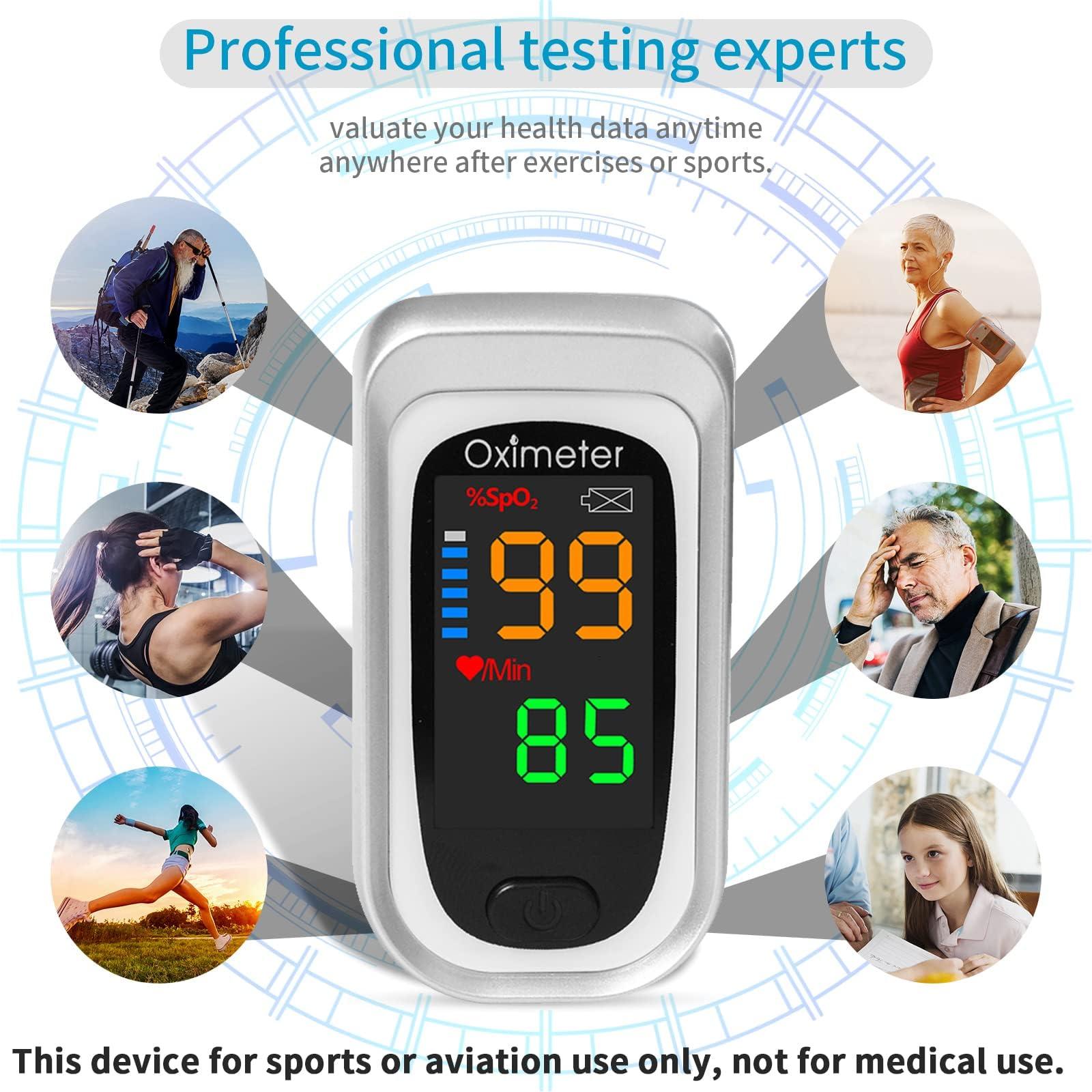 CRFISH Pulse Oximeter Fingertip, Heart Rate Monitor with Large LED Display, Blood Oxygen Saturation Monitor for Adults and Kids, Accurate Fast SPo2 Reading Oxygen Meter with Lanyard (Black-Silver)