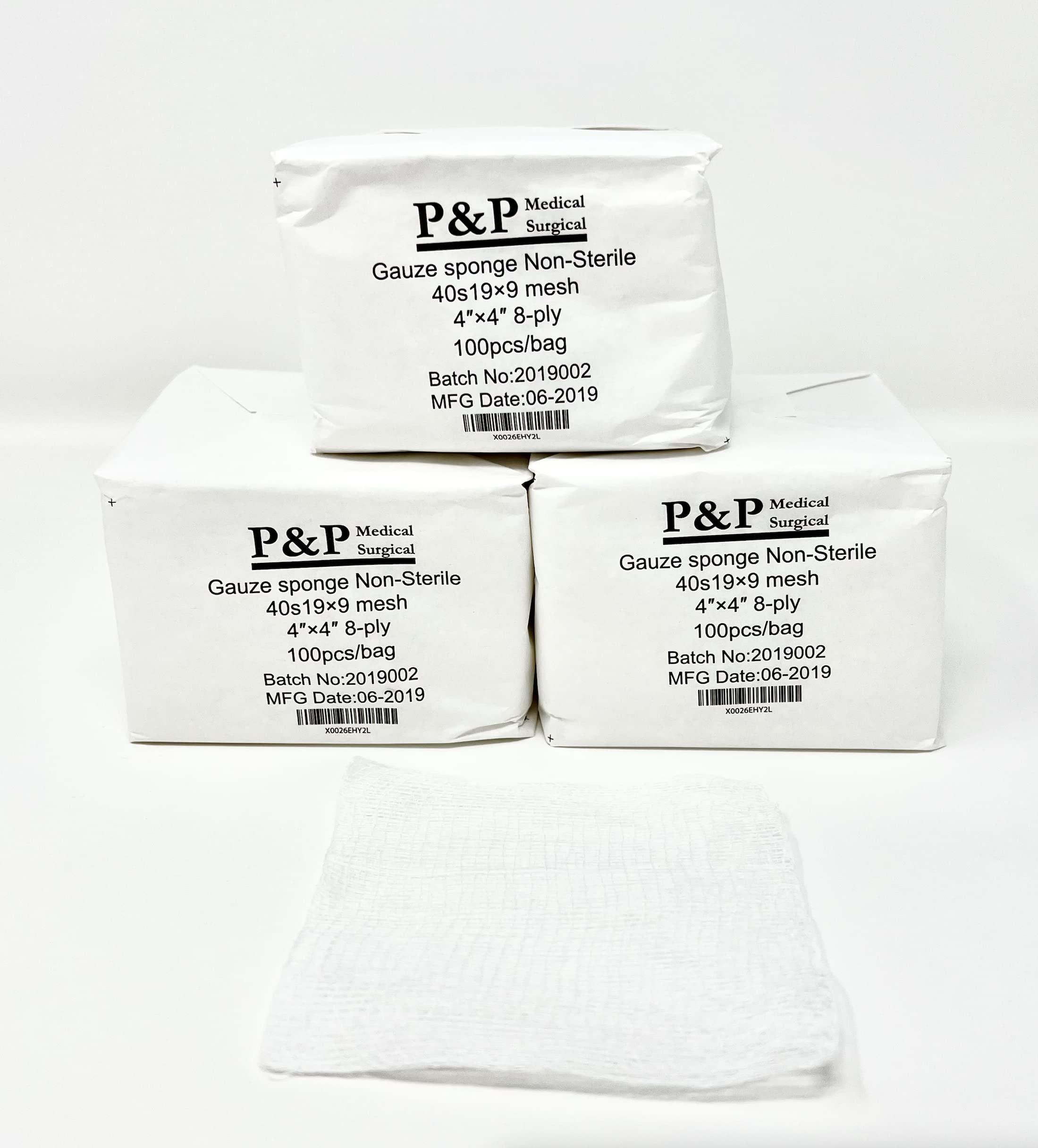 P&P Medical Surgical Gauze Surgical Sponges Cotton Non STERILE Woven 8-ply High Grade Quality 4"x4" Class I(a) All Purpose Pads Box of 1 000