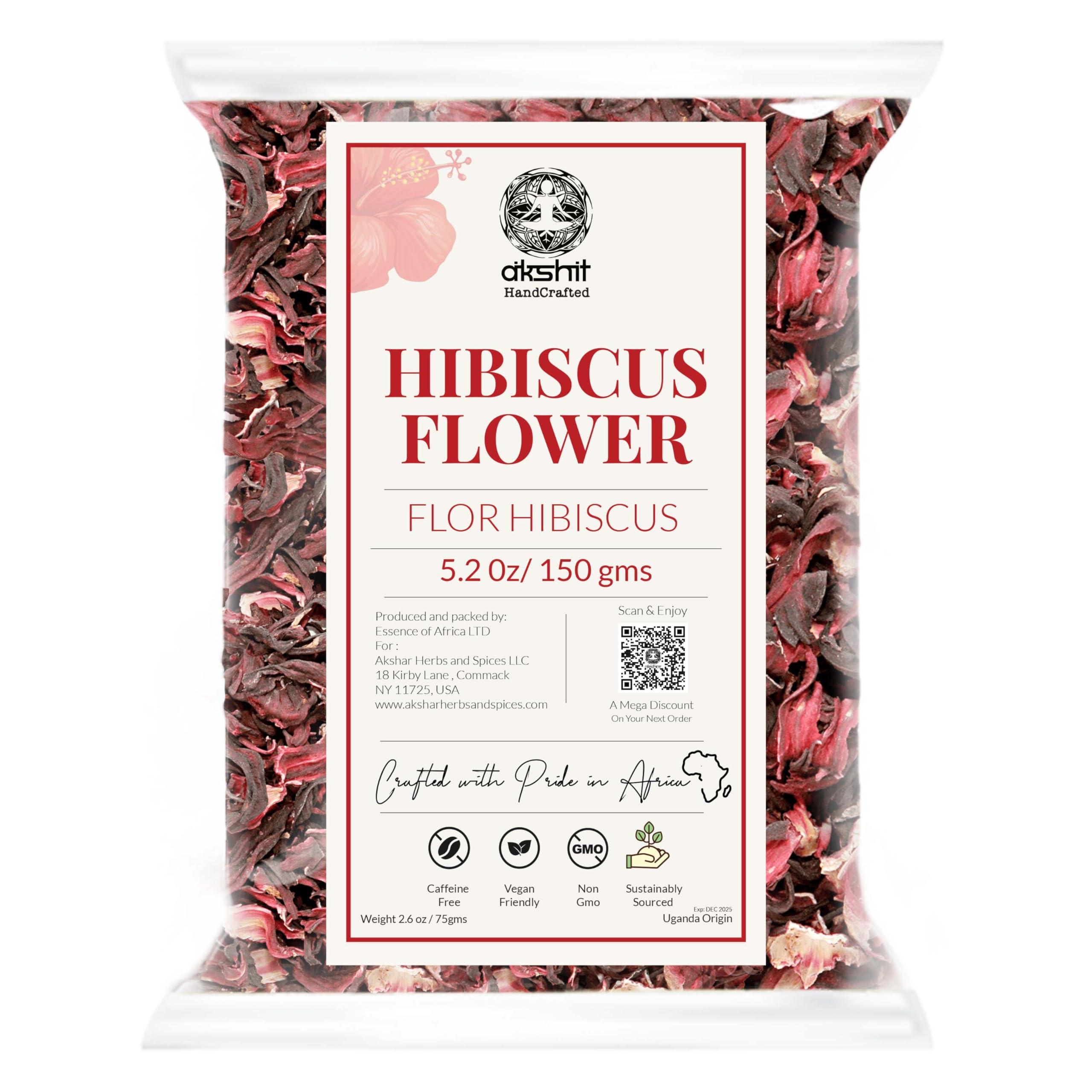 Akshit Akshit Dried Hibiscus Flowers, 5.20z, Dried Flowers, Flor De Jamaica, Natural Hibiscus Flower Tea. Whole Hibiscus Flower. No Caffeine, Vegan.