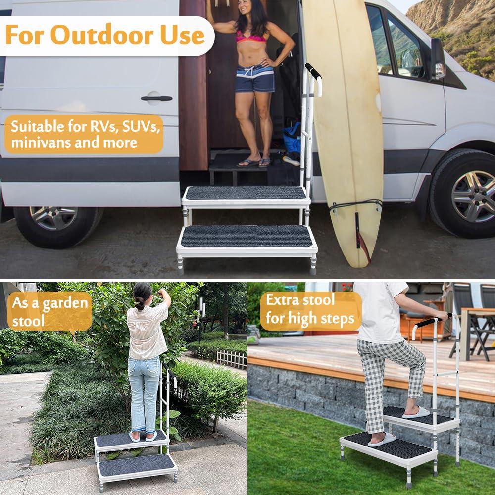 Mybow Mybow Bed Step Stool with Handle for Elderly Adults, High Beds Step Stool, Medical Bedside Step, Adjustable Bed Stairs for Adults, Wide Step Platform, Mobility Stepping Stool, Heavy Duty 2 Step Ramp