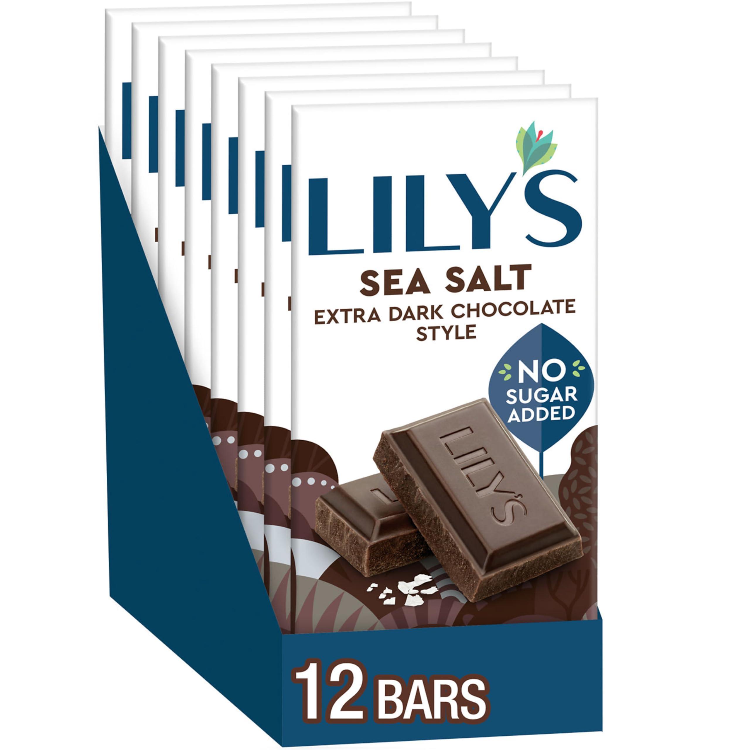 Lily's LILY\'S Sea Salt Extra Dark Chocolate Style No Sugar Added, Sweets Bars, 2.8 oz (12 Count)