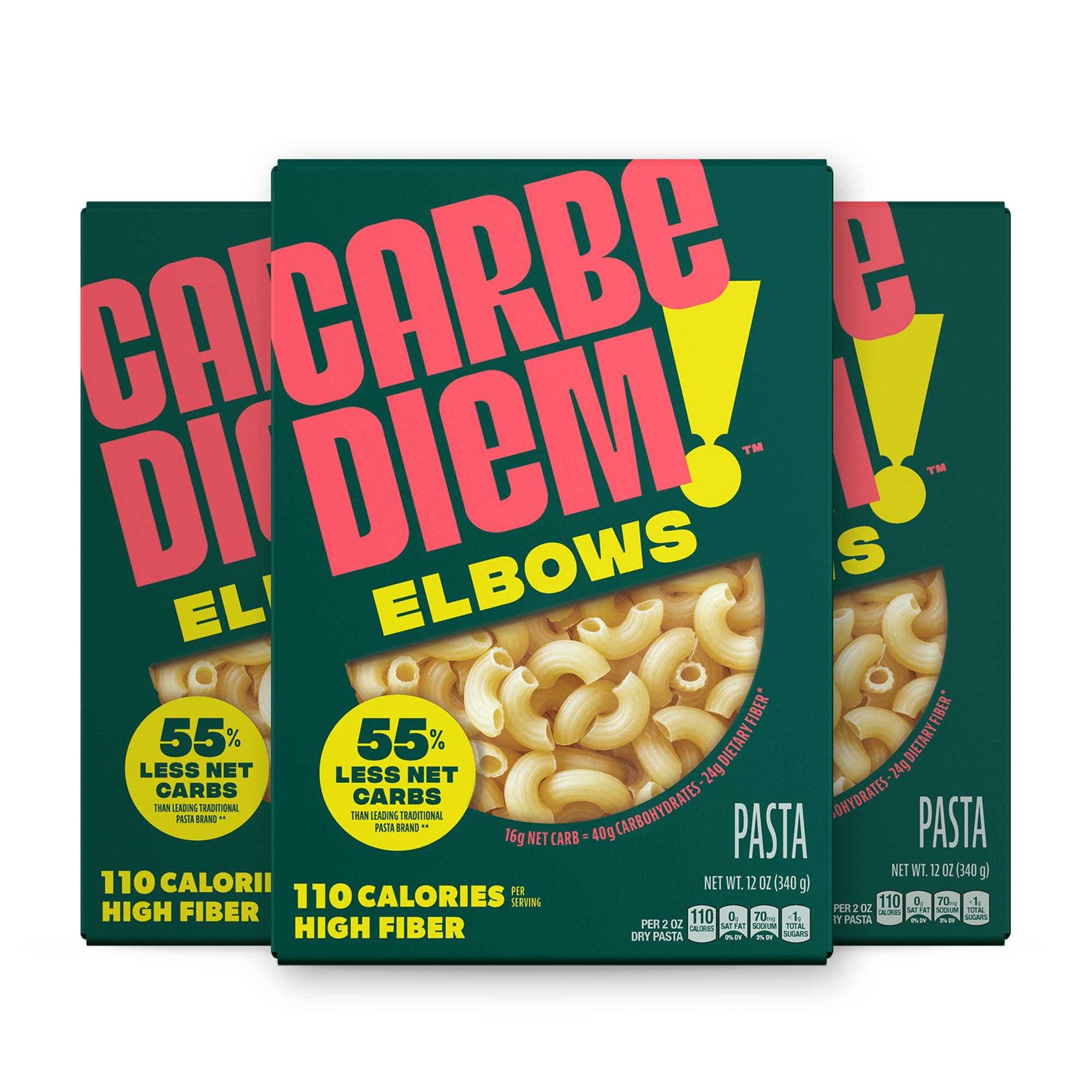 CARBE DIEM Carbe Diem!, Elbows, Lower Net Carb Pasta with Traditional Flavor & Texture, 55% Fewer Net Carbs & Only 110 Calories Per Serving, Pack of 3