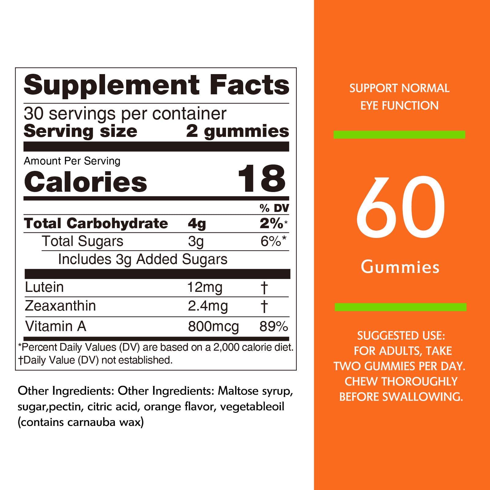 Nature\'s Key Nature\'s Key Lutein Gummies 12mg with Zeaxanthin & Vitamin A for Kids and Adults | Eye Health and Brain Function Supplement | Orange Flavor, 60Ct
