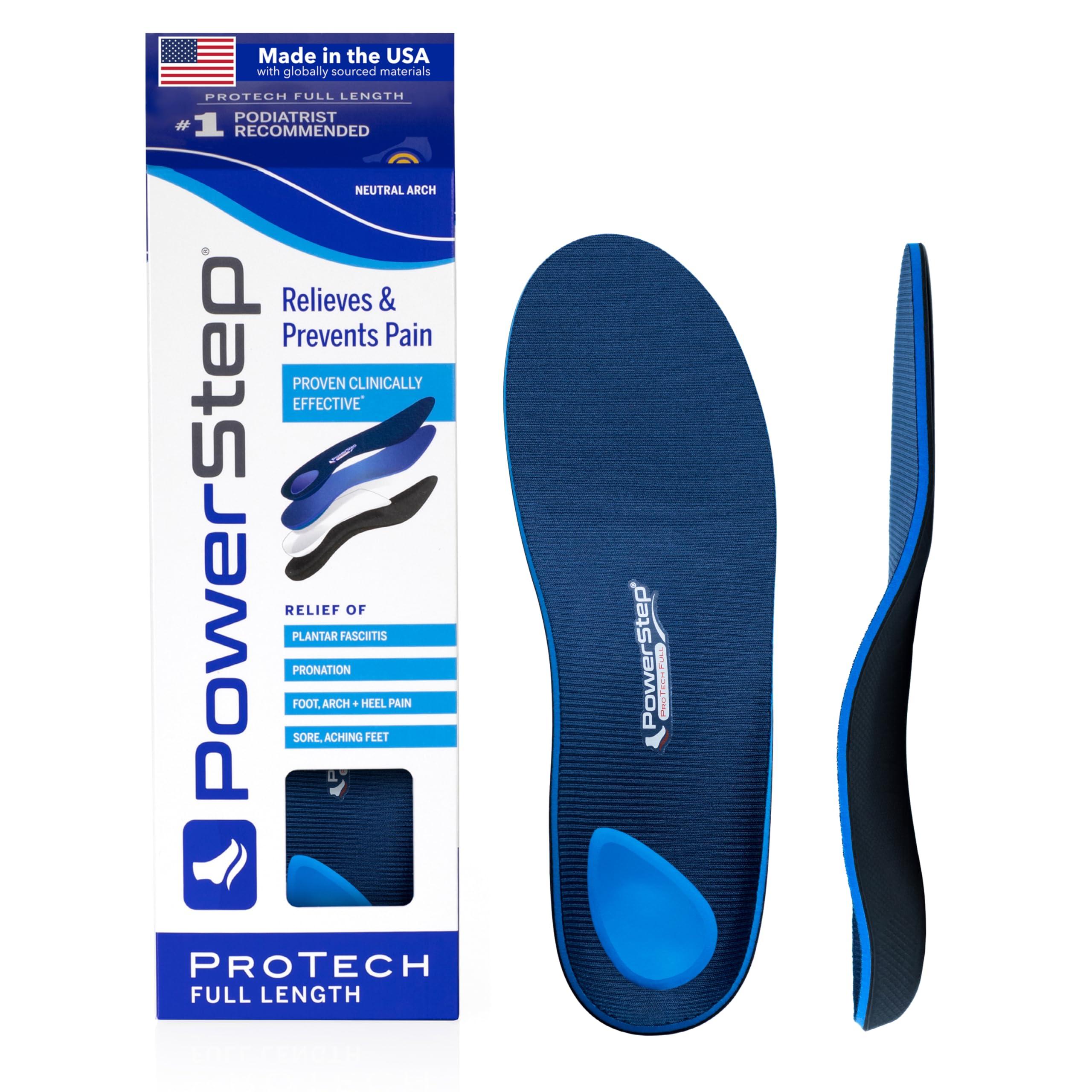 Powerstep PowerStep ProTech Full Length Orthotic Insoles - Medical Grade Arch Support Inserts for Relieving Plantar Fasciitis + Heel Pain - Maximum Cushioning + ShockAbsorb Orthotics (M 10-10.5 W 12)