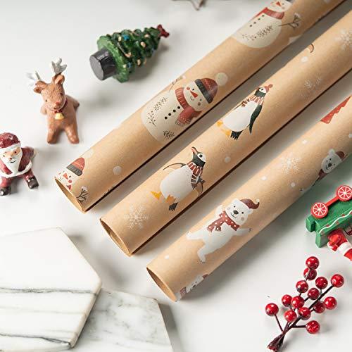RUSPEPA RUSPEPA Christmas Kraft Wrapping Paper Santa Claus Xmas Theme Elements Great for Christmas, Birthdays, Holiday, Baby Shower - 6 Sheets Packed as 1 roll - 17.5 x 30 inches per Sheet