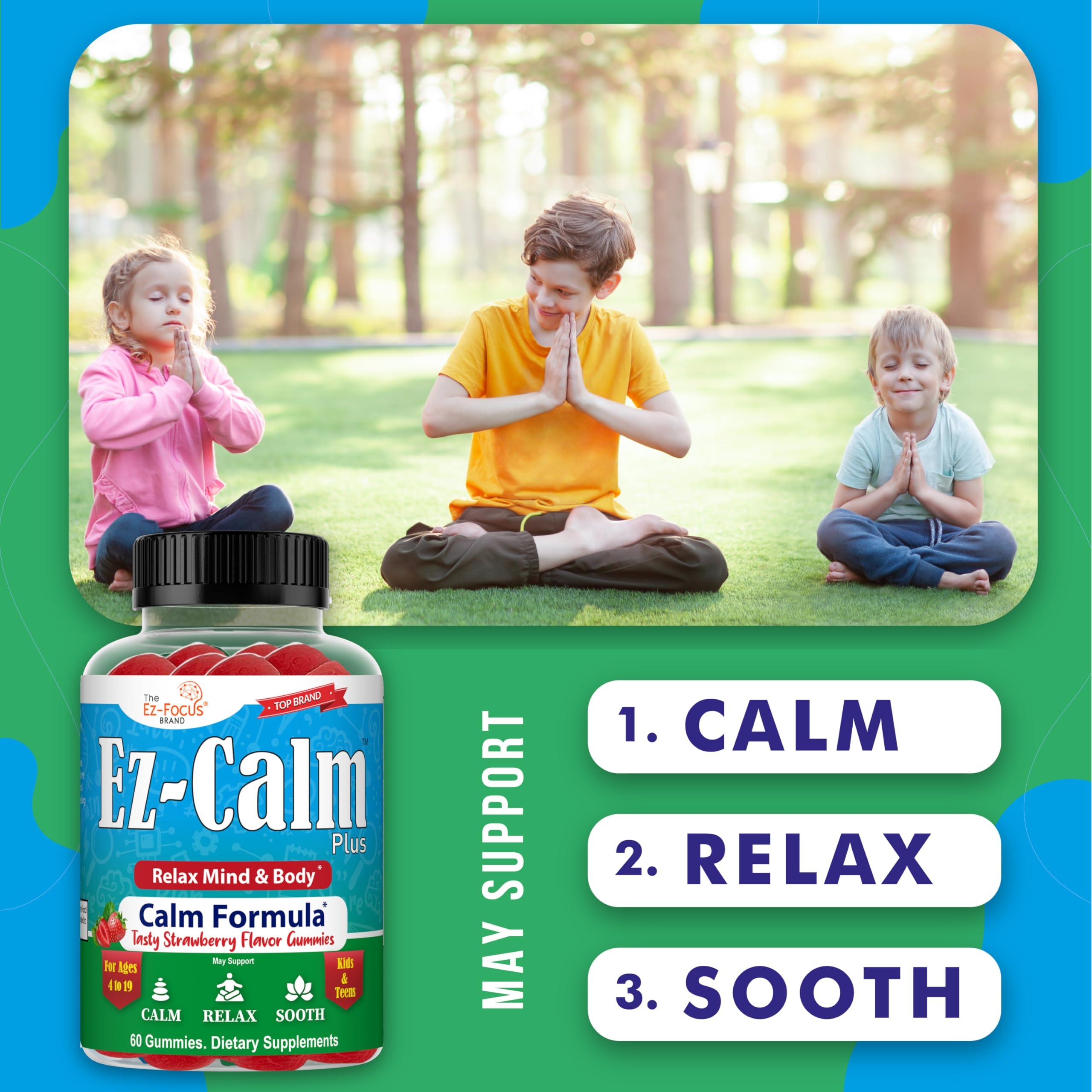 Ez-Focus Ez-Focus Organic Ashwagandha Gummies for Kids & Teens Calm & Focus Supplement with Ashwagandha Extract, Natural Calm Gummies for Kids, Sleep & Mood Support, Attention & Focus Vitamins- 60 Ct