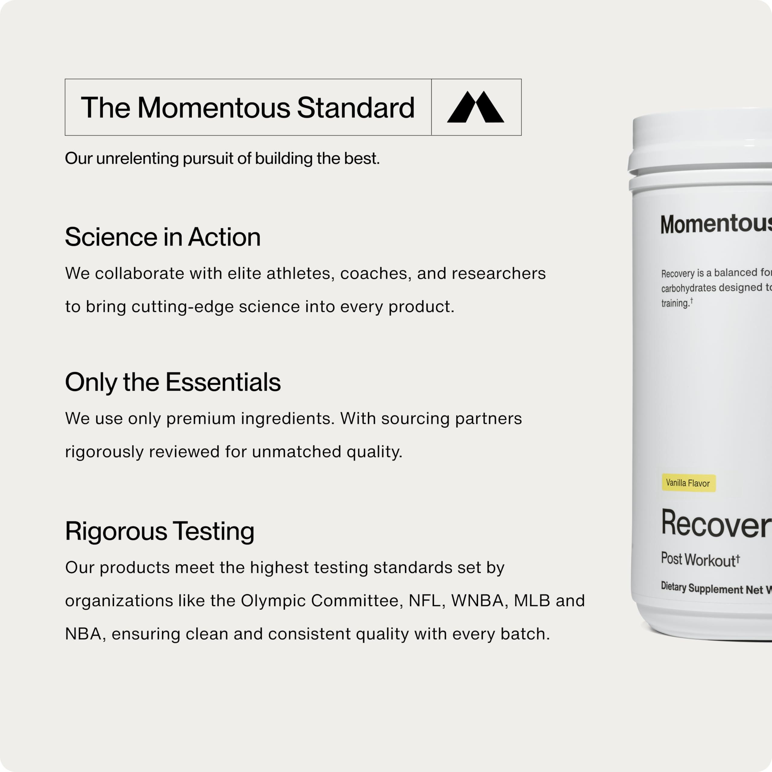 Momentous Momentous Recovery Grass-Fed Whey Protein Powder - 20g Post-Workout Whey Isolate Protein - NSF Certified, Gluten-Free, 15 Servings, Vanilla - Packaging May Vary
