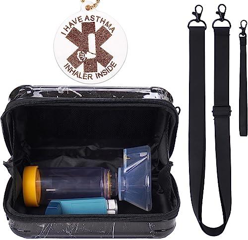 MGZNMTY MGZNMTY Travel Carrying Case for Asthma Inhaler, Inhaler Spacer for Kids and Adults, Masks, Inhaler Holder Bag with Shoulder Crossbody Rope and Mesh Pocket for Medicine (Only Case) (Black Marble)