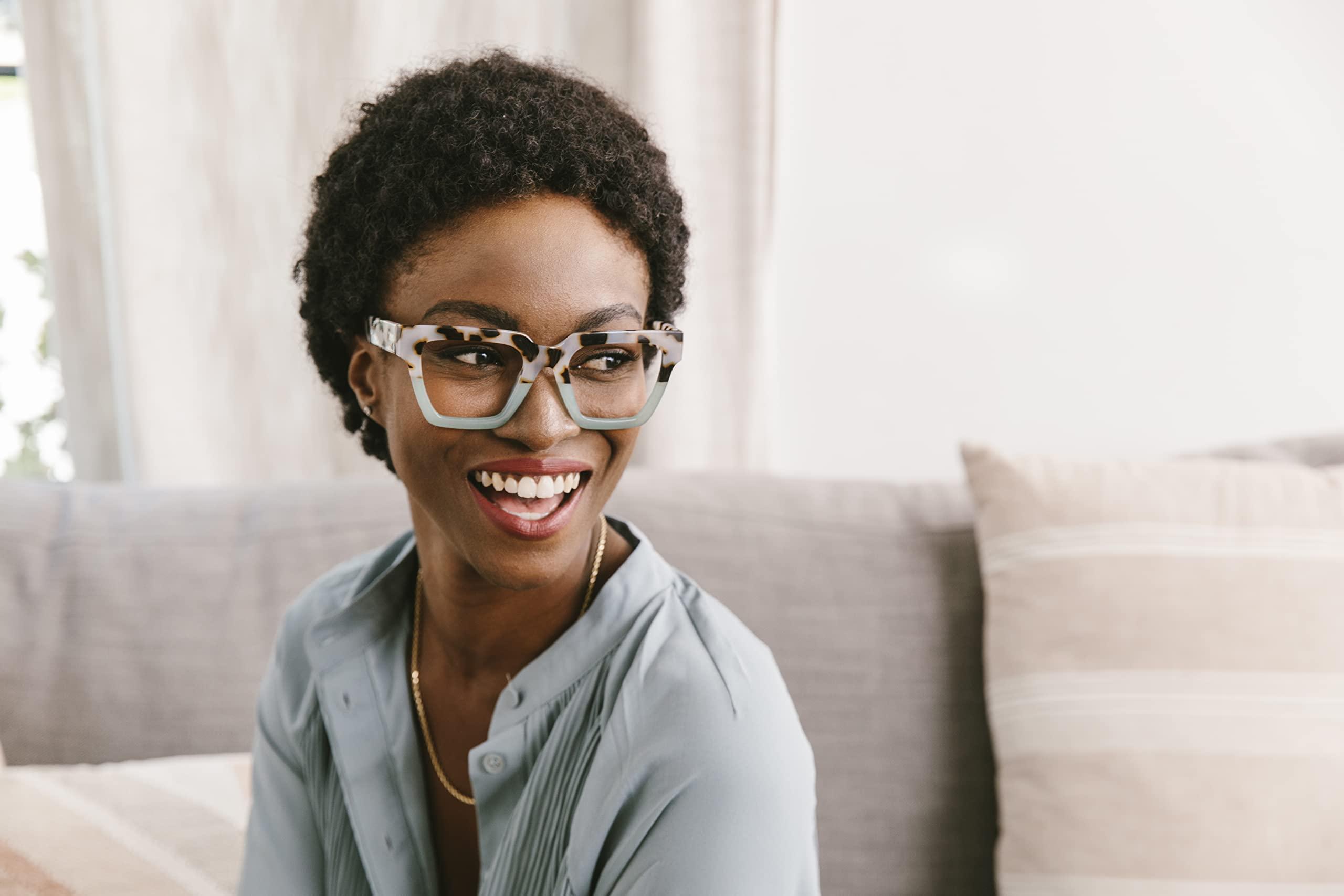 Peepers by PeeperSpecs Peepers by PeeperSpecs Oprah\'s Favorite Women\'s Take a Bow Square Blue Light Blocking Reading Glasses - Chai Tortoise/Green +0.00