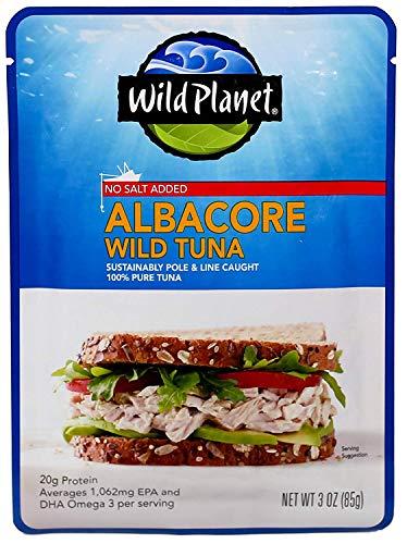 Wild Planet Wild Planet Wild Albacore Tuna, No Salt Added, Sustainably Caught, Kosher, Gluten Free, Keto and Paleo, 3rd Party Mercury Tested, 3 Ounce Pouch (Pack of 1)