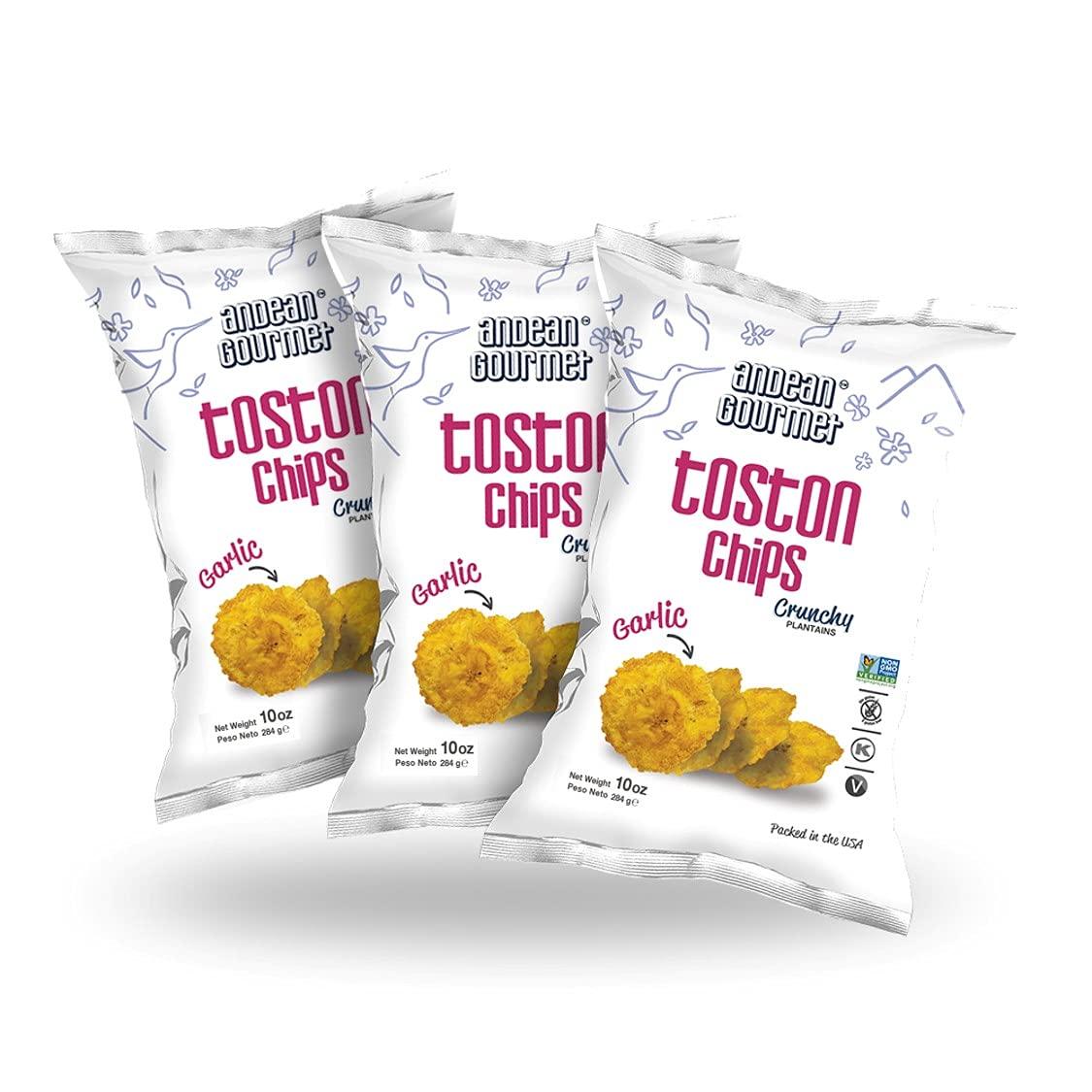 Andean Gourmet ANDEAN GOURMET Garlic Toston Chips 10oz (Pack of 3) - Gluten Free, All Natural, NON-GMO and Kosher - Plantain Dipping Chip
