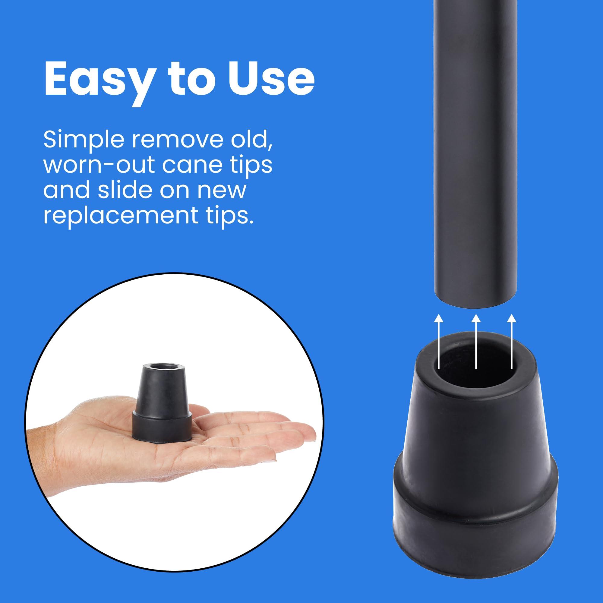 Wellbrite 6 Pack Replacement Rubber Cane Tips for Canes, Walking Sticks, Walkers (Black, 3/4 Inch Tip)