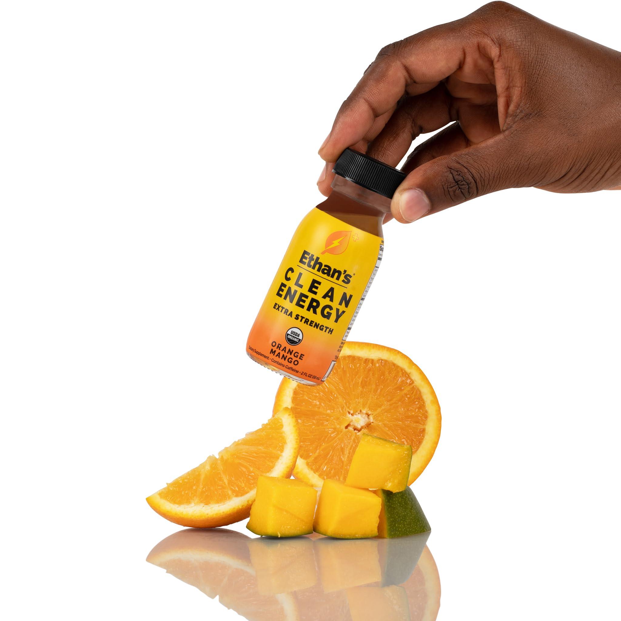 Ethan\'s Ethan\'s Organic Clean Energy Shots Orange Mango, Sugar Free Natural Pre-Workout Focus Boost, Gluten Free, Vegan, B6 & B12 Vitamin C with Green Tea Extract and Guayusa (12 Pack of 2oz Shots)