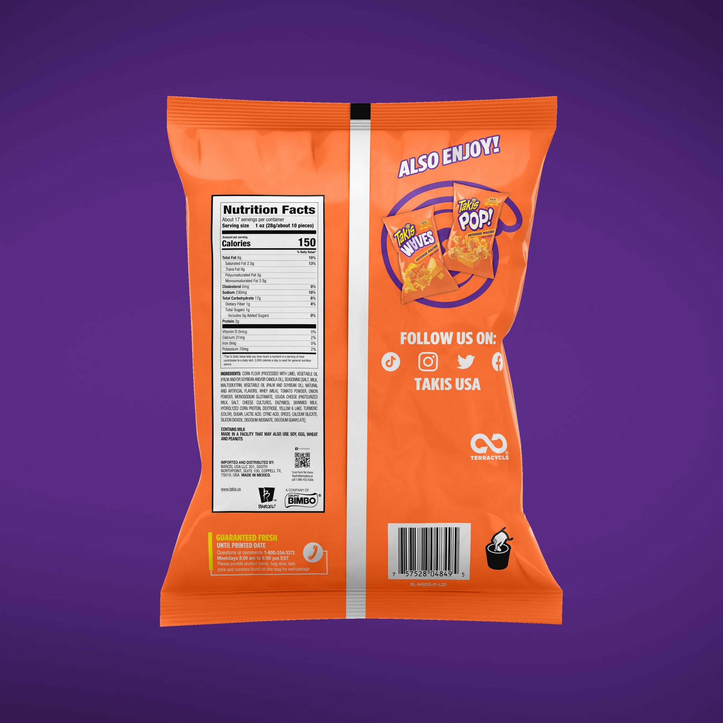 Takis Takis Intense Nacho 17 oz Fiesta Size Bag, Cheese Flavored Non-Spicy Cheesy Rolled Tortilla Chips