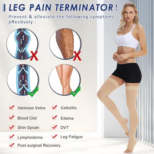 beister beister 15-20 mmHg Open Toe Medical Compression Stockings for Women Men, Thigh High Graduated Compression Socks with Dot Silicone Band, Support Circulation Pressure Stockings for Varicose Veins, Edema