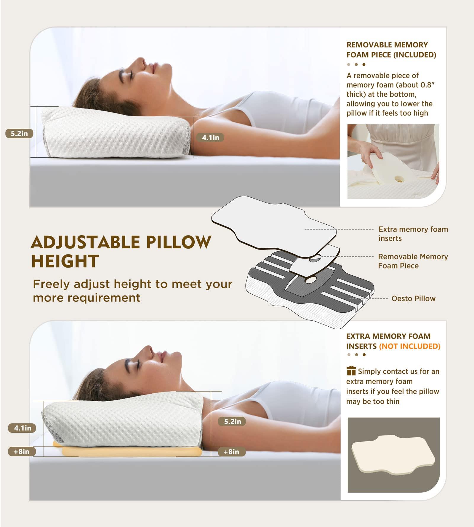 Osteo Osteo Cervical Pillow for Neck Pain Relief, Hollow Design Odorless Memory Foam Pillows with Cooling Case, Adjustable Orthopedic Bed Pillow for Sleeping, Support for Side Back Sleepers